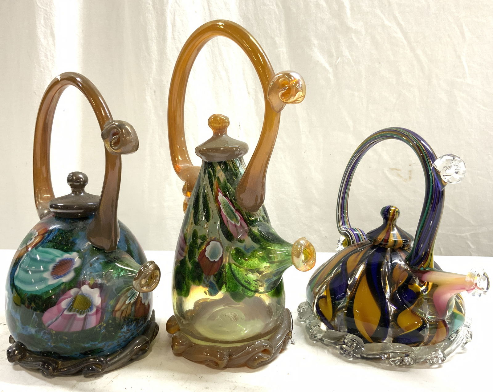 PAUL COUNTS 3 Signed Hand Blown Art Glass Teapots (1 of 10)