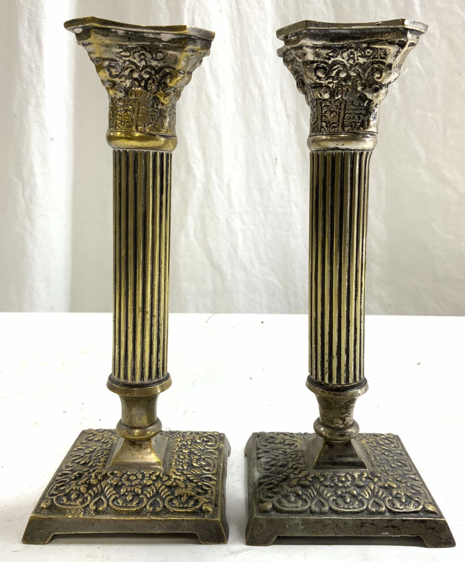 Pr Vntg Gilt Metal Column Form Candlesticks (1 of 8)