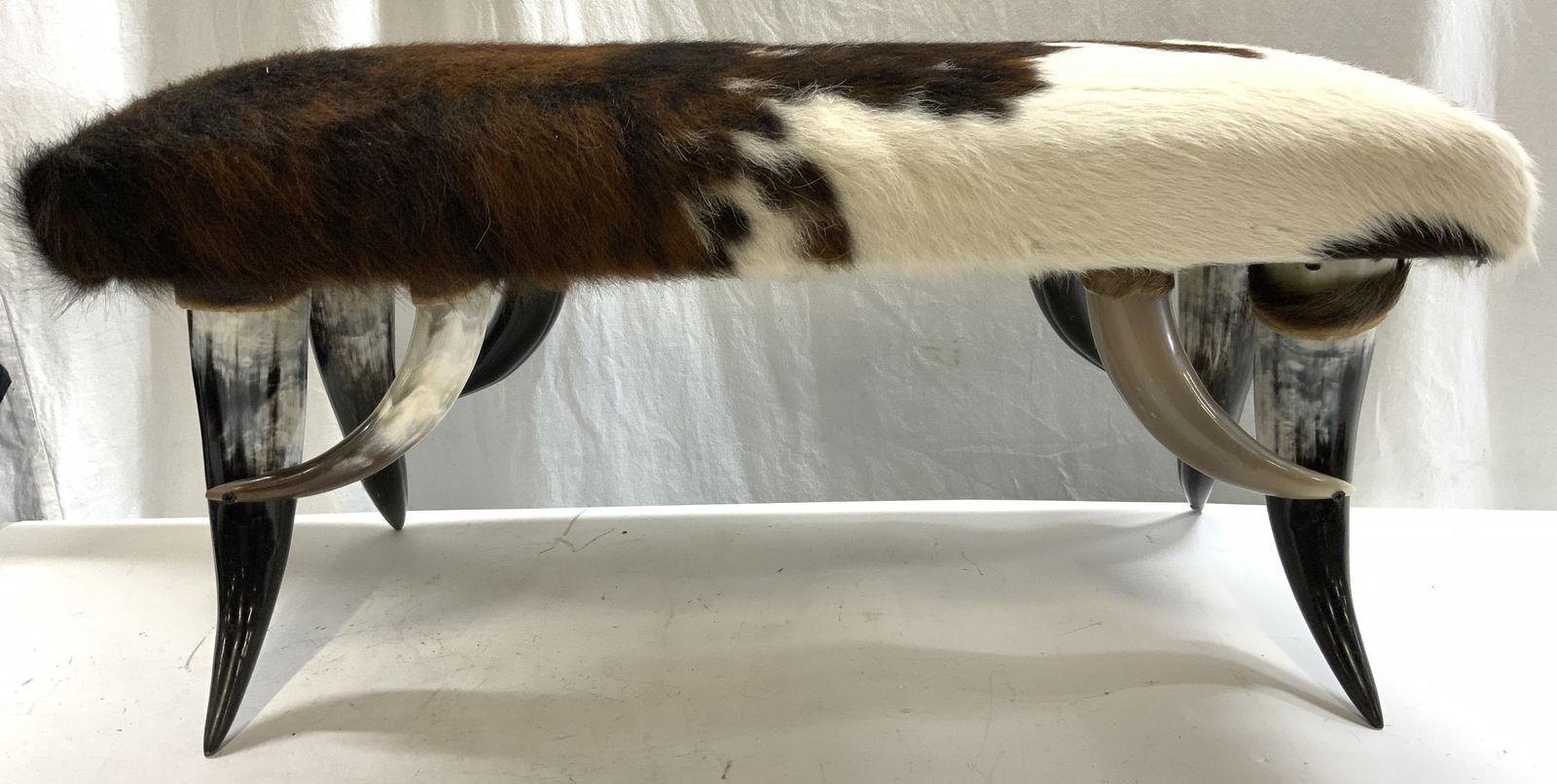 Cowhide & Horn Leg Bench 31in L (1 of 9)