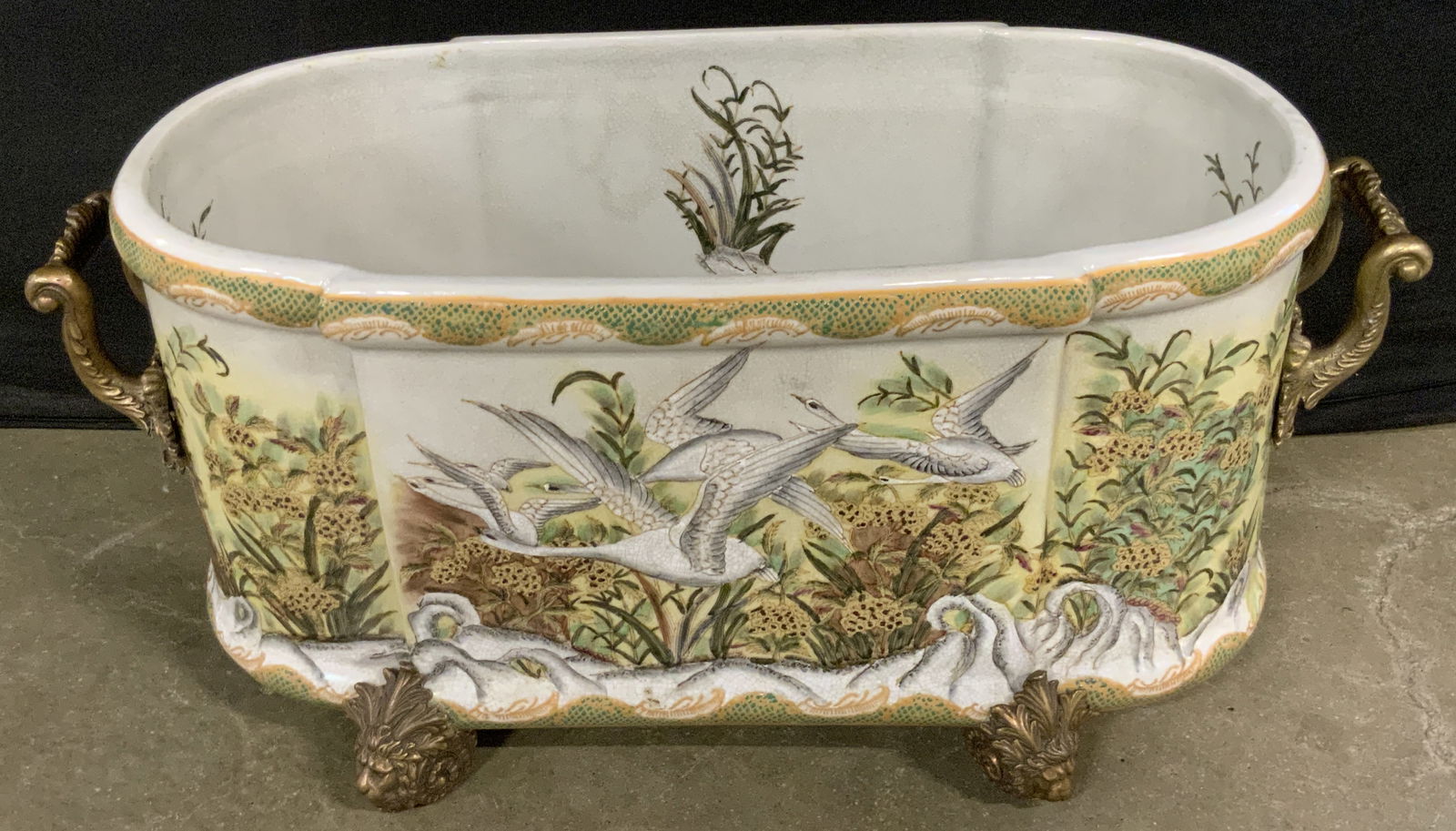 Signed Asian Ceramic Gilt Metal Planter (1 of 12)
