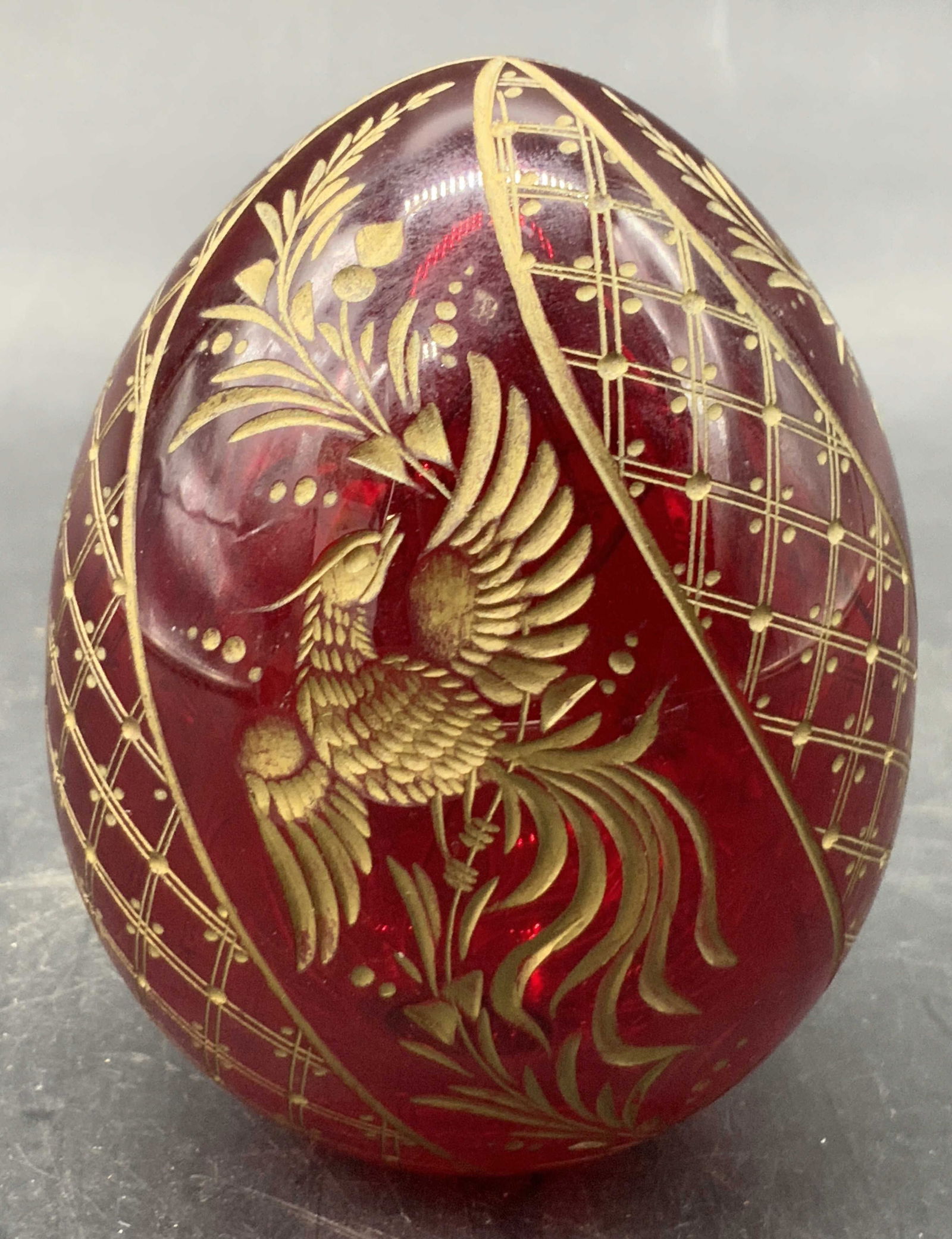 Vintage Russian Faberge Ruby Red Glass Egg (1 of 9)