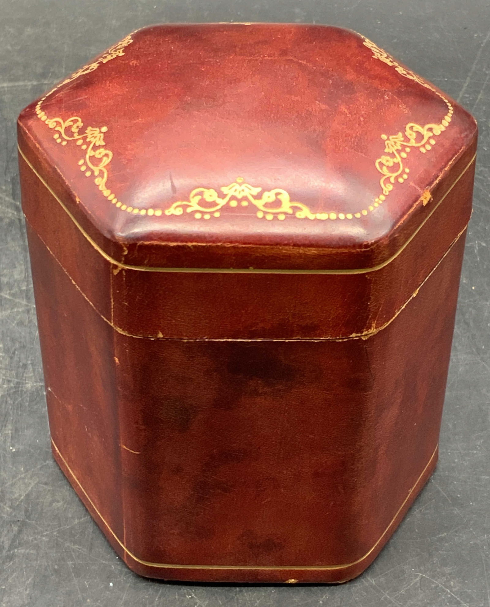 Vintage Red Tooled Leather Trinket Box, Lidded (1 of 8)