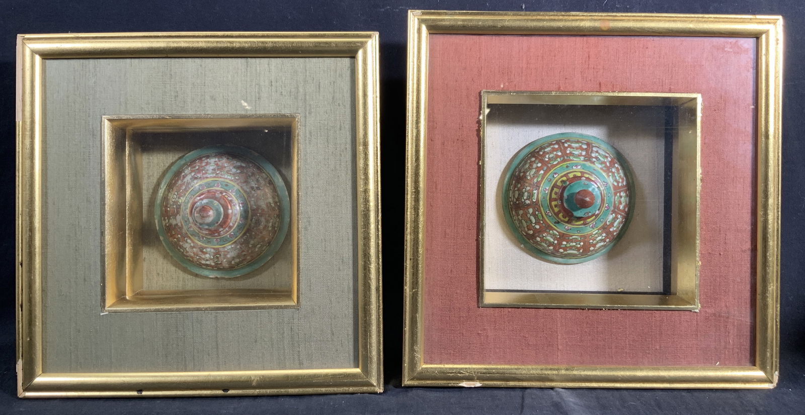 Lot2 Framed Floral Design Asian Benjarong Toppers (1 of 15)