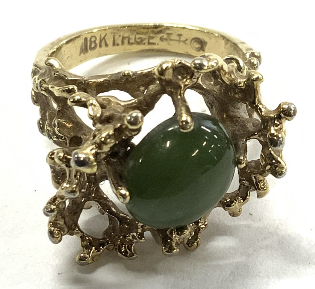 18K Gold Plated Nephrite Jade Ring, Hand Crafted (1 of 6)