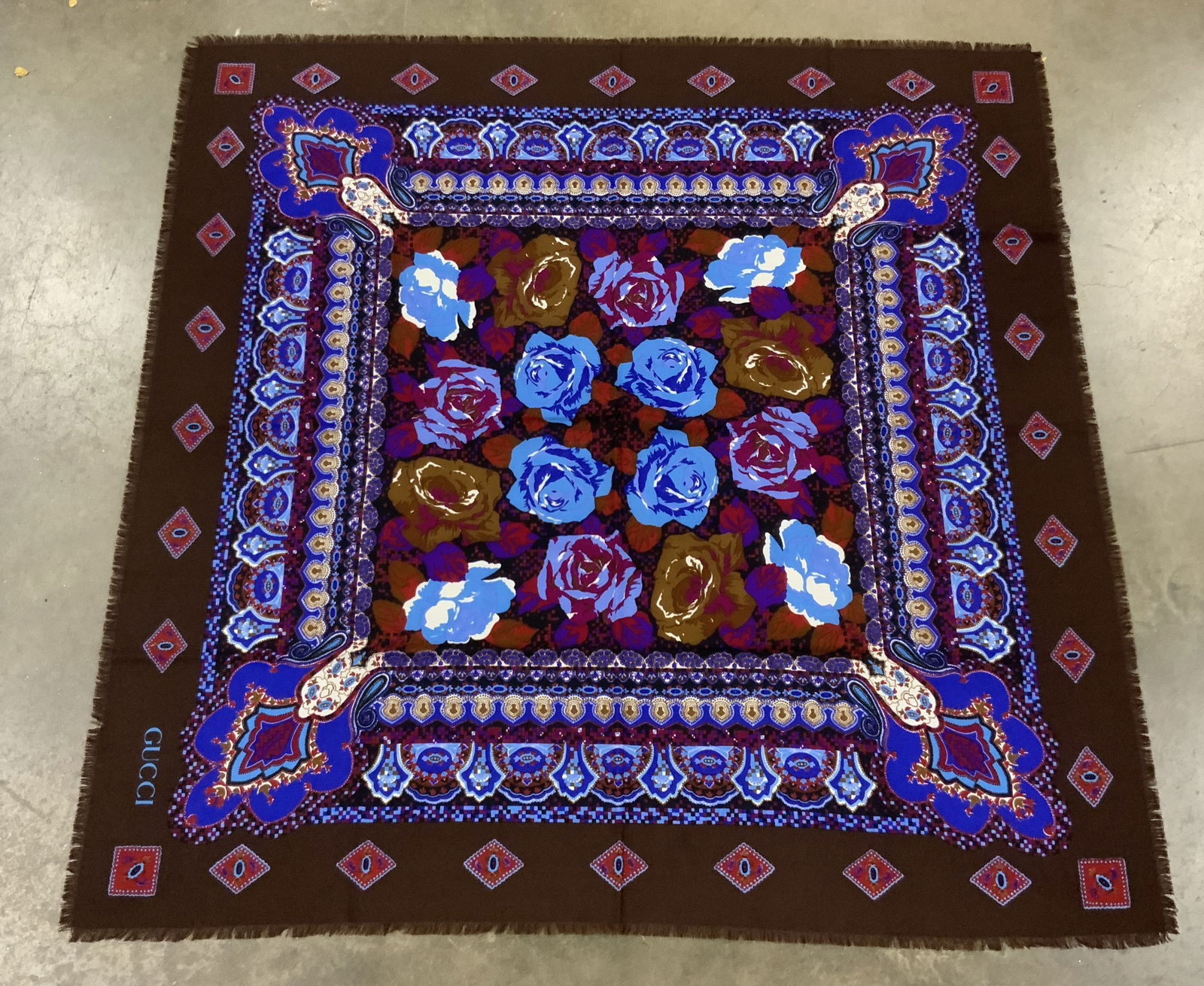 GUCCI ITALY Multicolored Patterned Fray Trim Scarf (1 of 10)