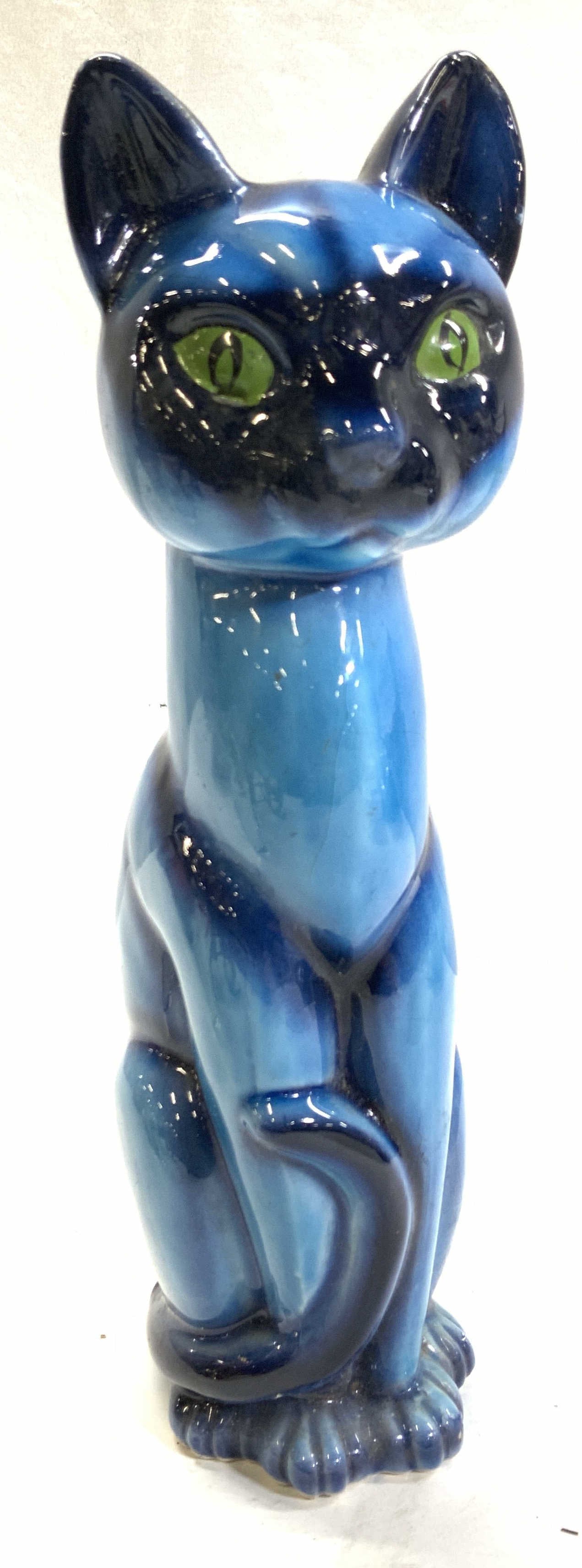Painted Blue Mid Century Ceramic Cat Figural (1 of 6)
