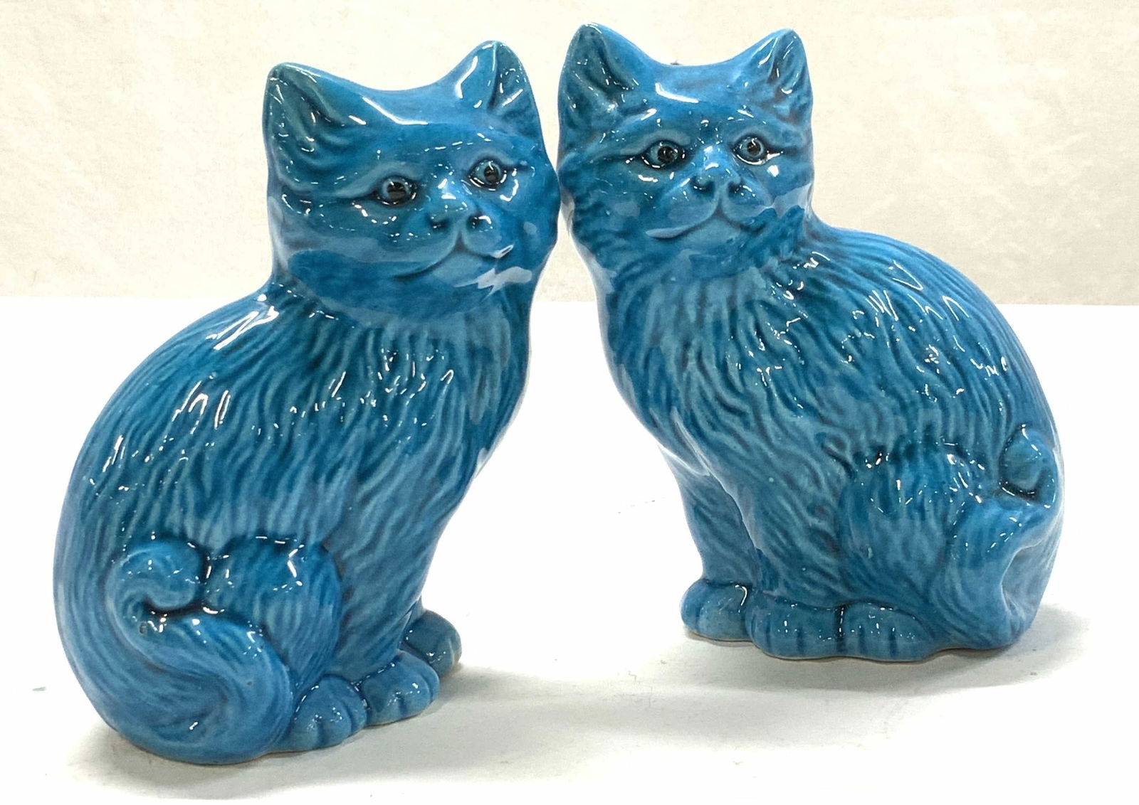 Pair Mid Cent Turquoise Ceramic Cat Figurals (1 of 6)