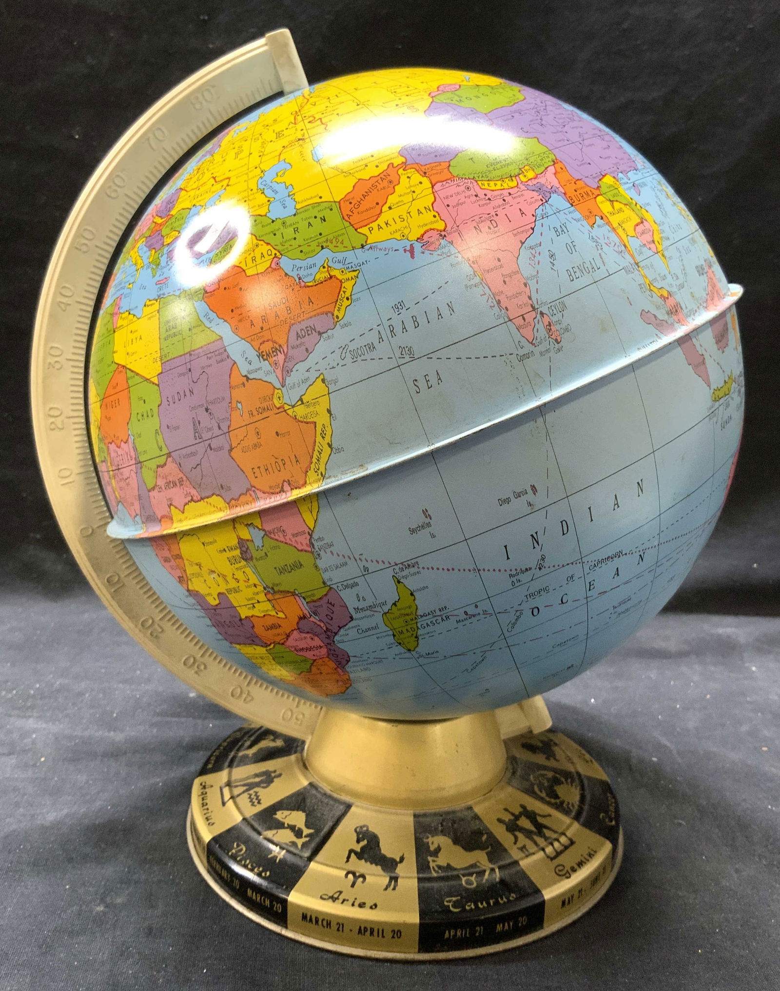 Vintage Toleware Globe W Astrology Base (1 of 7)