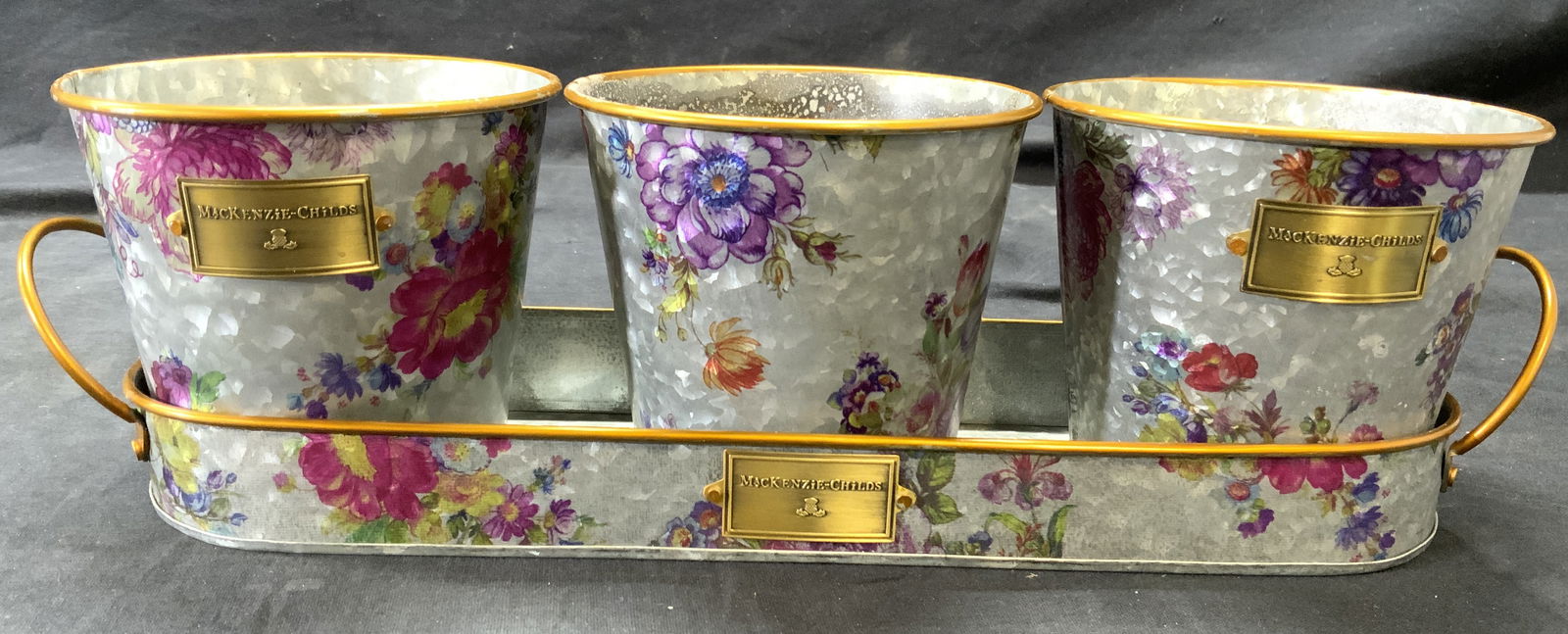 MACKENZIE CHILDS Galvanized Mtl Flower Tray & Pots (1 of 7)