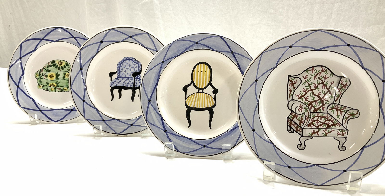 Set 4 Casafina Ceramic Hand Painted Plates, Port. (1 of 7)