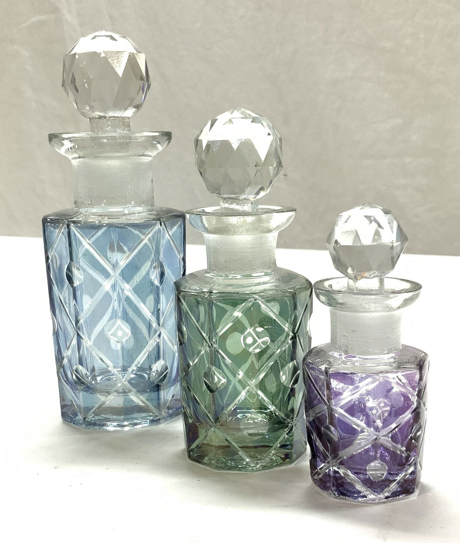 Set 3 Colored Cut Glass Perfume Bottles (1 of 7)