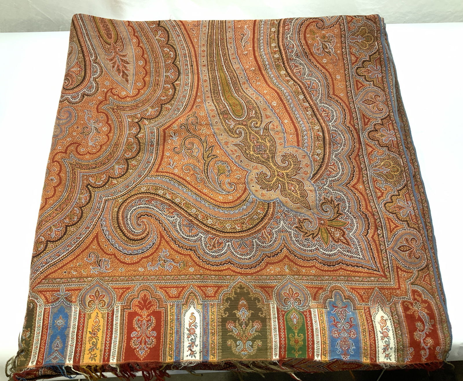 Antique Woven Paisley Kashmiri Wool Shawl (1 of 11)