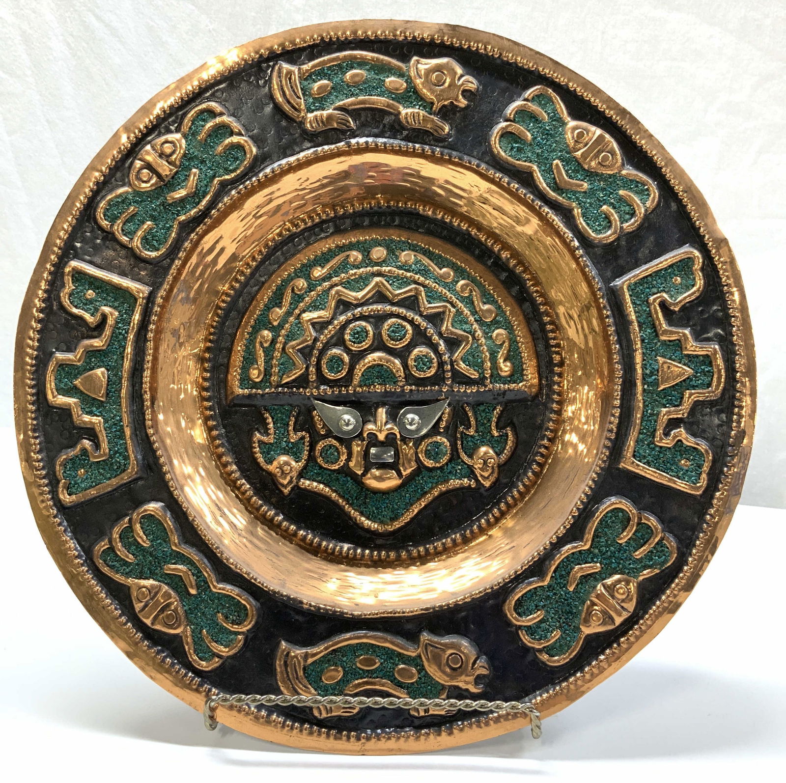 Peruvian Copper & Enamel Repousse Wall Plate (1 of 7)