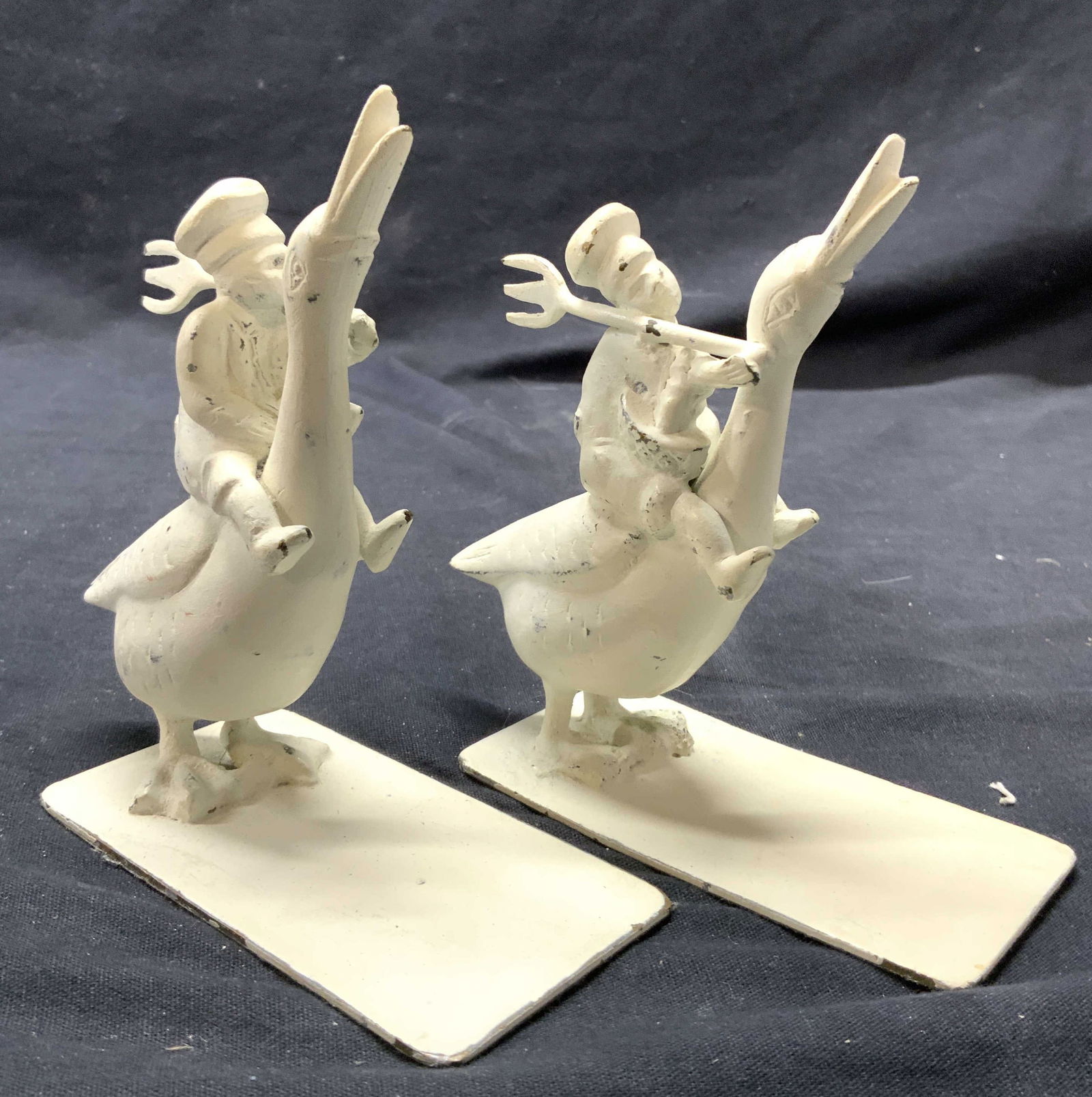 Vintage Cast Metal Chefs Riding Geese Bookends (1 of 6)