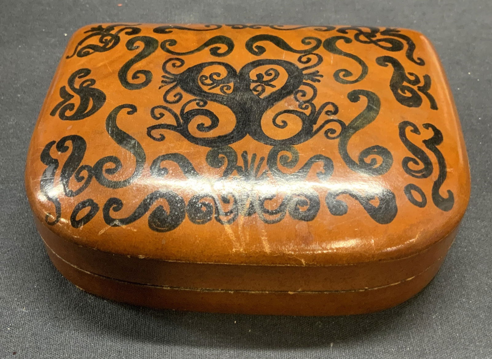 Vintage Hand Painted Leather Wrapped Jewelry Box (1 of 7)