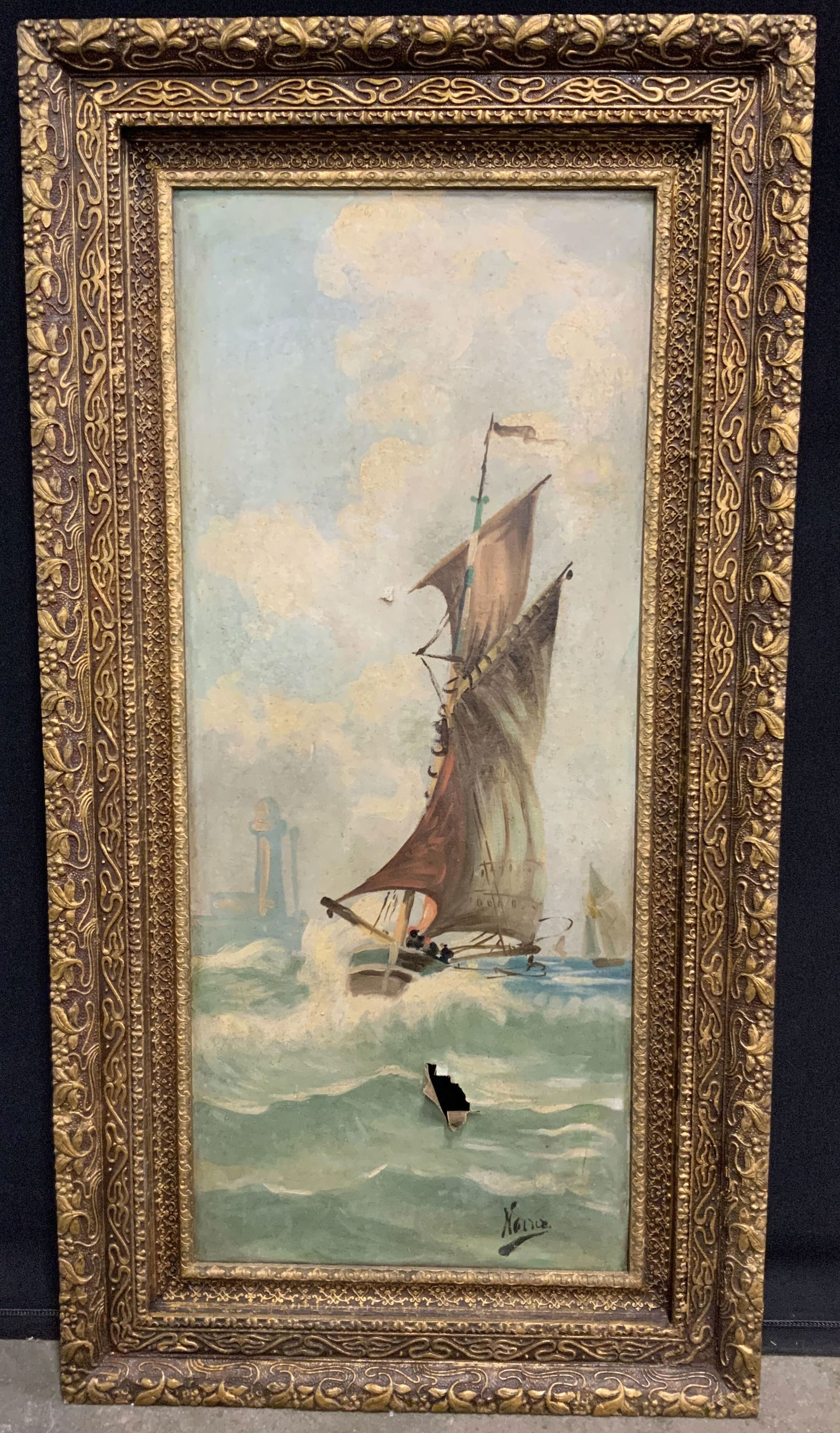 XL Signed Oil Painting Nautical Sailboat 40in (1 of 9)