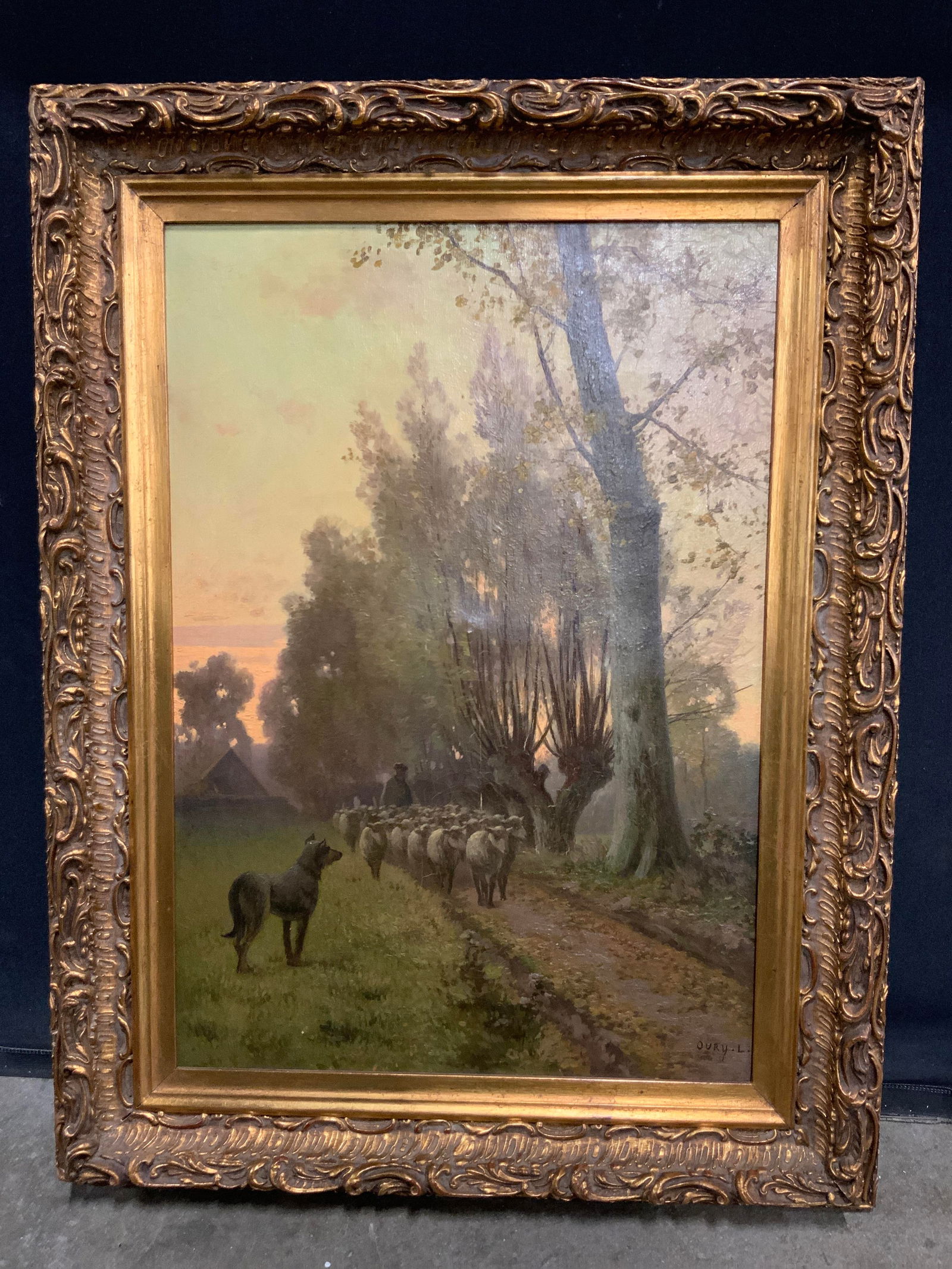 Leon Oury b.1846 Signed Oil Painting Herding Dog (1 of 10)