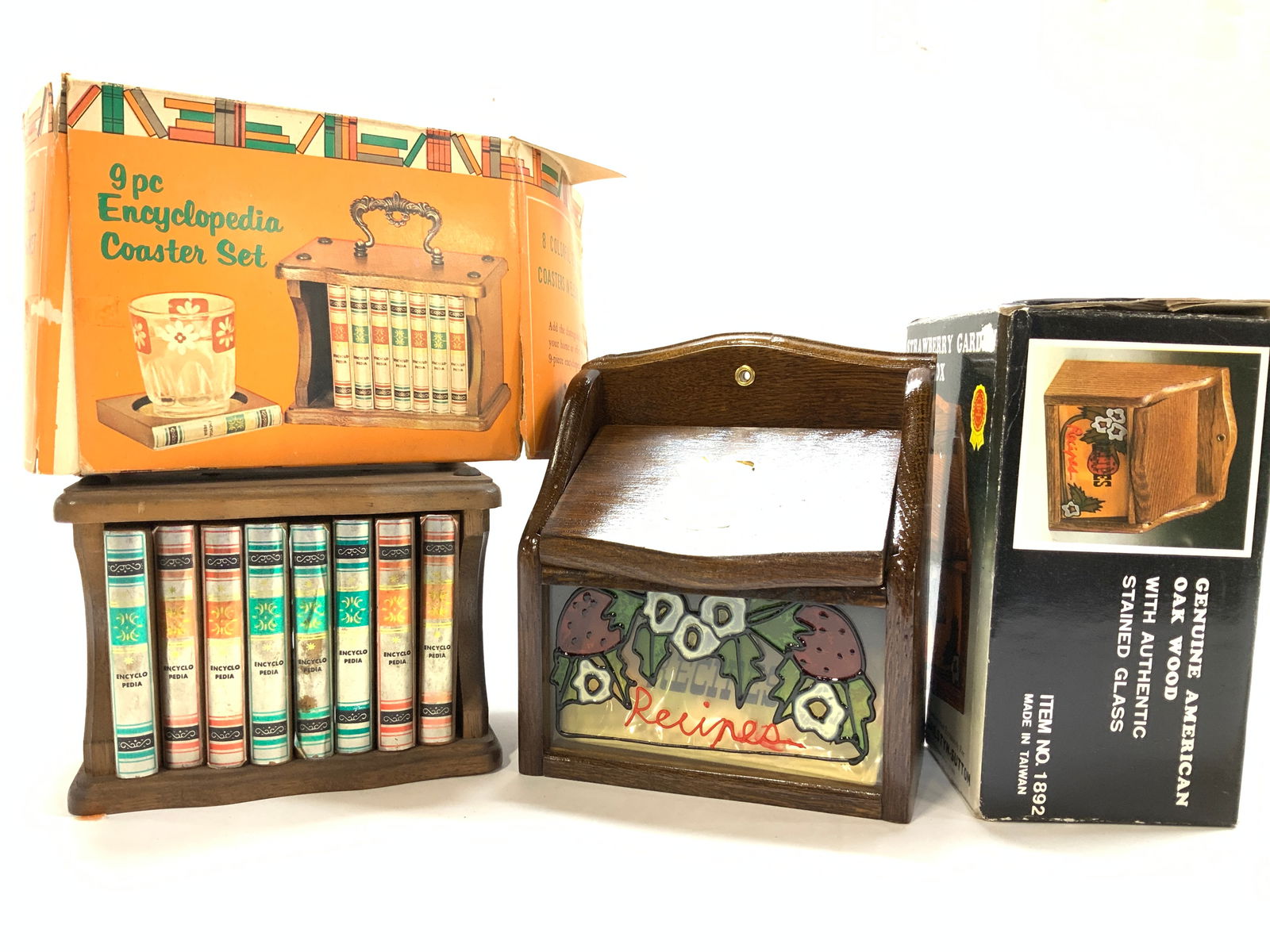 2 - Coaster Set, Oakwood Hanging Recipe Box NIB (1 of 9)