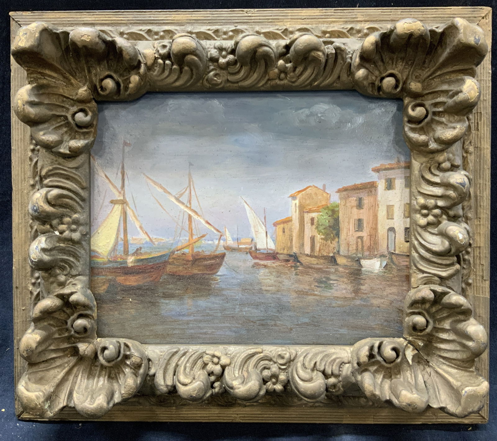 Framed Nautical View of the Harbor Oil Painting (1 of 10)