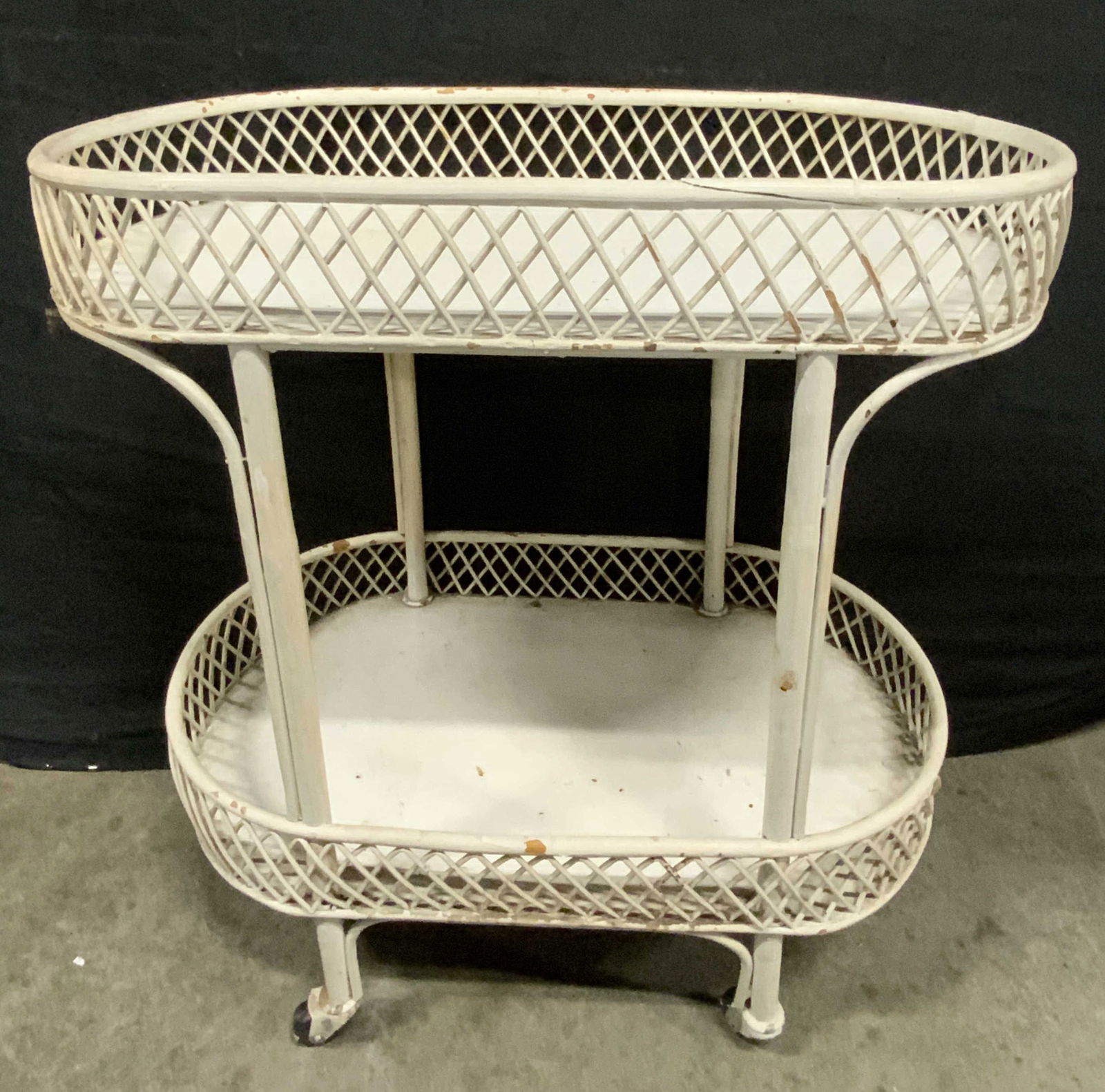 Vintage White Wicker Wheeled Bar Cart (1 of 8)