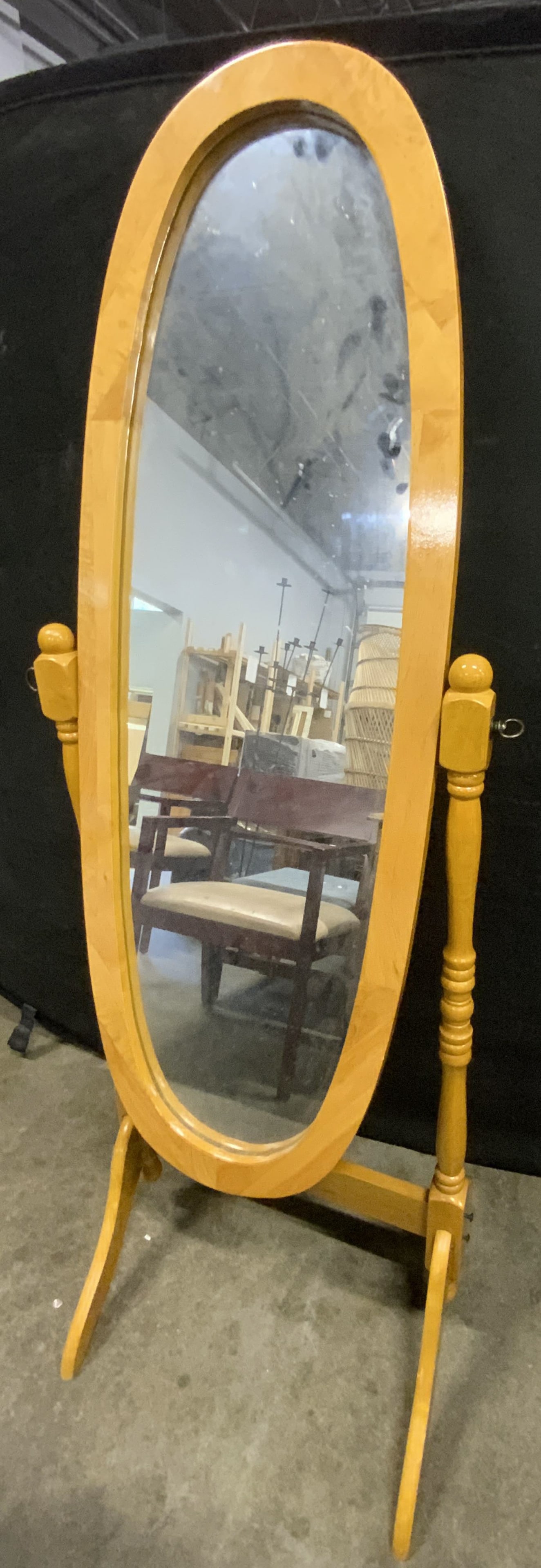 Oblong Oval Wooden Standing Floor Mirror (1 of 8)