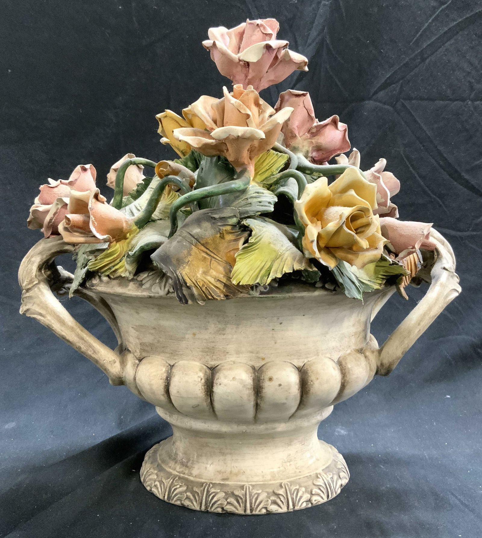 CAPODIMONTE Vntg Porcelain Flowers In Urn Decor (1 of 8)
