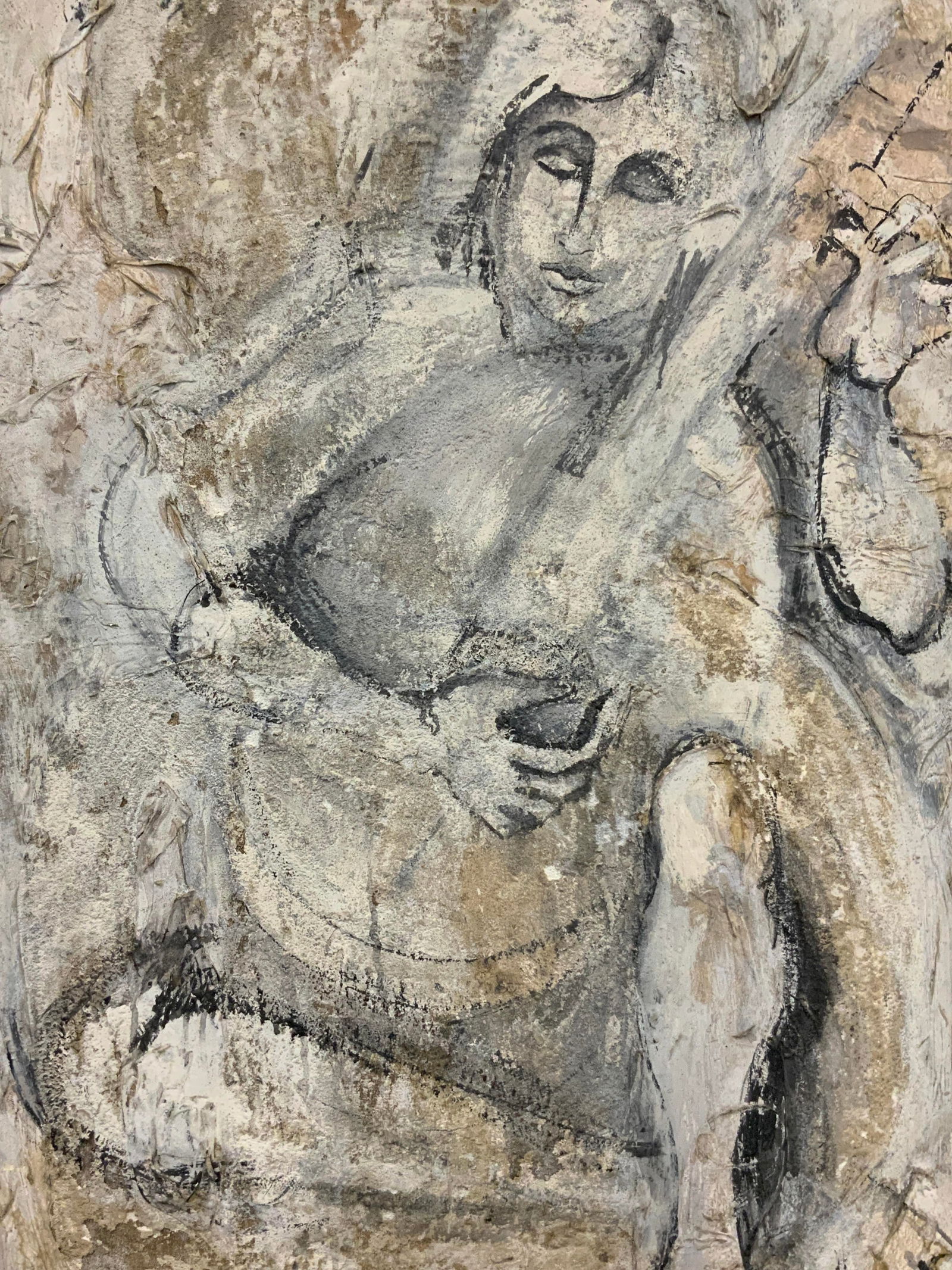 Sgn Low Relief Mixed Media Painting Guitarist 42in (1 of 13)