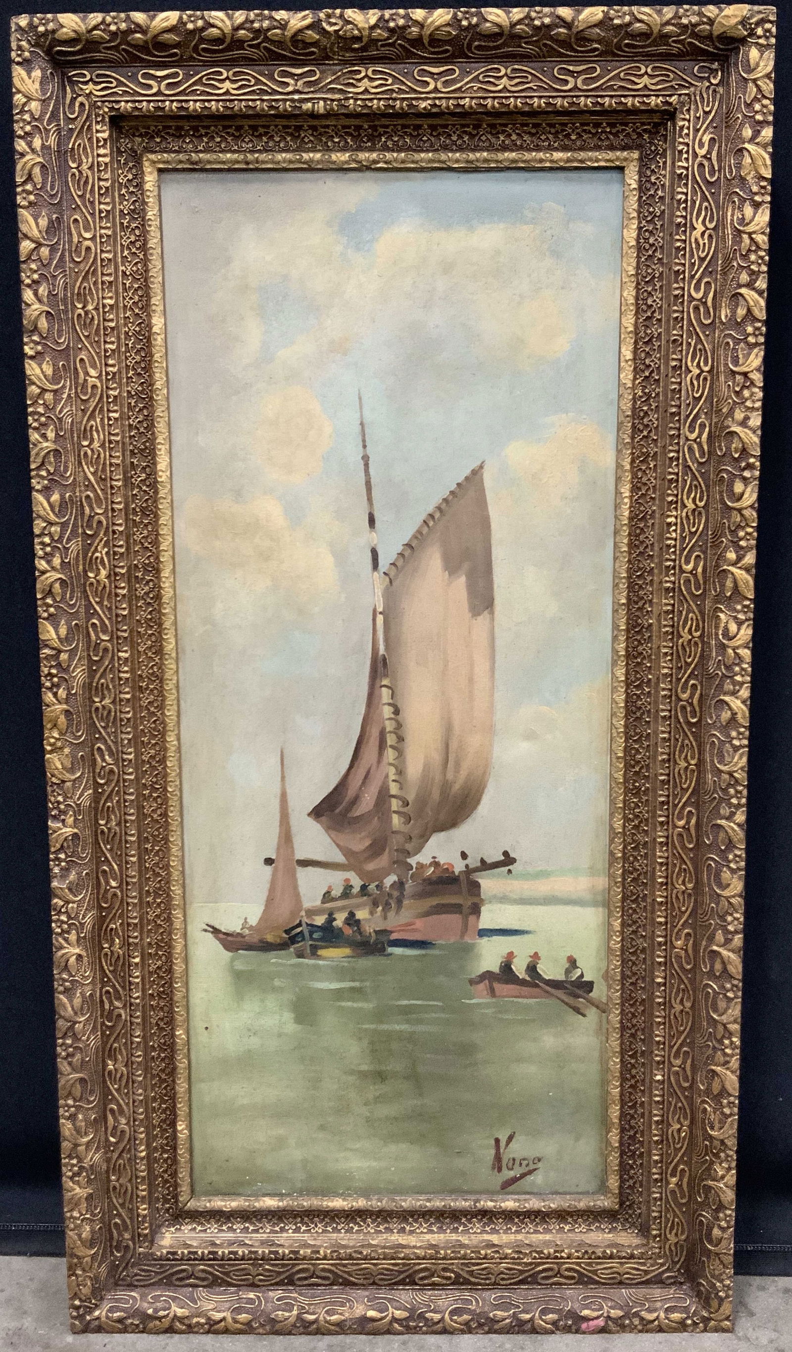 Framed & Signed Nautical Sailors Rowing Painting (1 of 11)