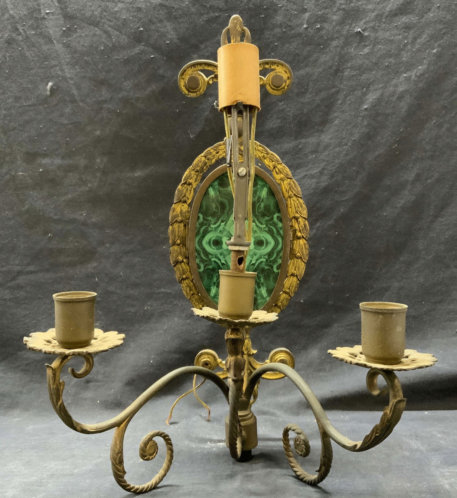 Vintage 3 Arm Gilt Metal & Enamel Wall Sconce (1 of 7)