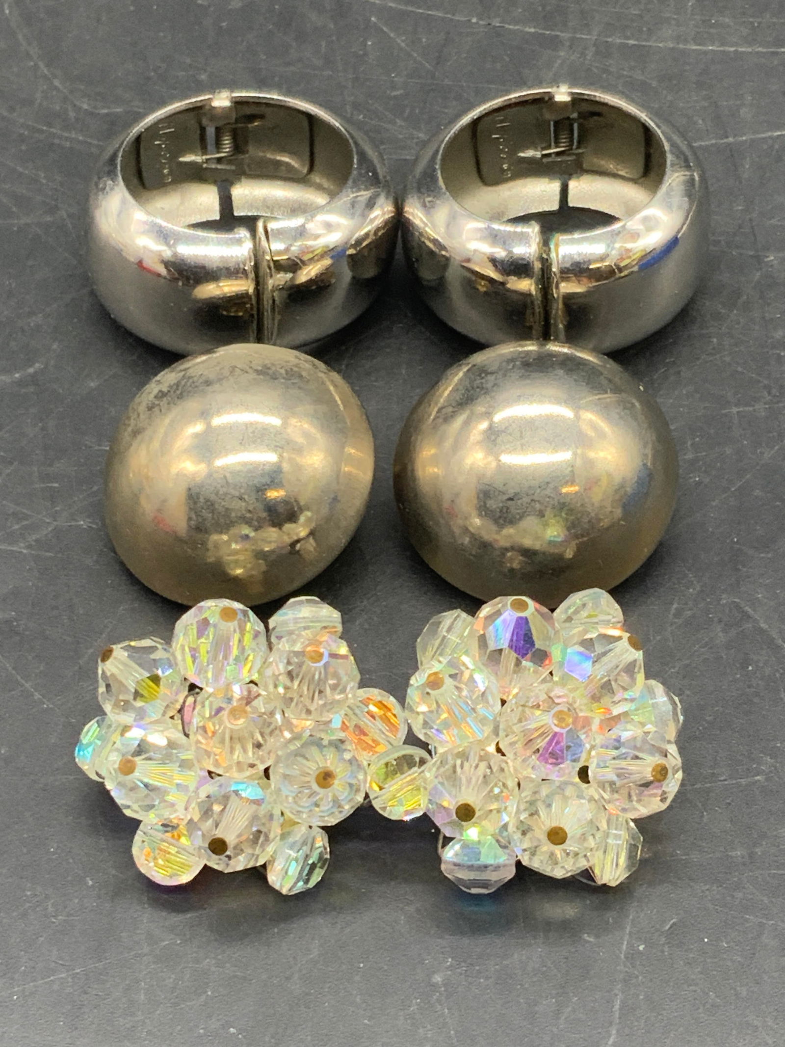 Lot 3 Vntg AB Crystal & Metal Earrings, NAPIER + (1 of 8)