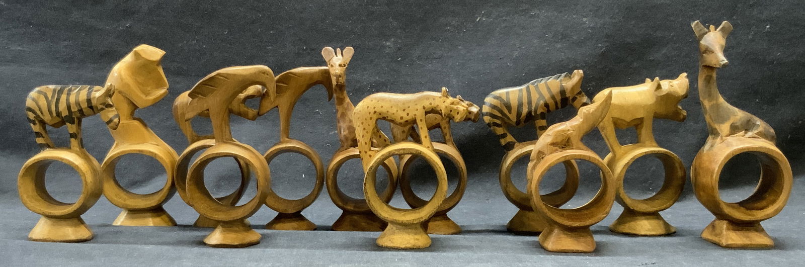 Set 12 Carved Wood Animal Figural Napkin Rings (1 of 10)
