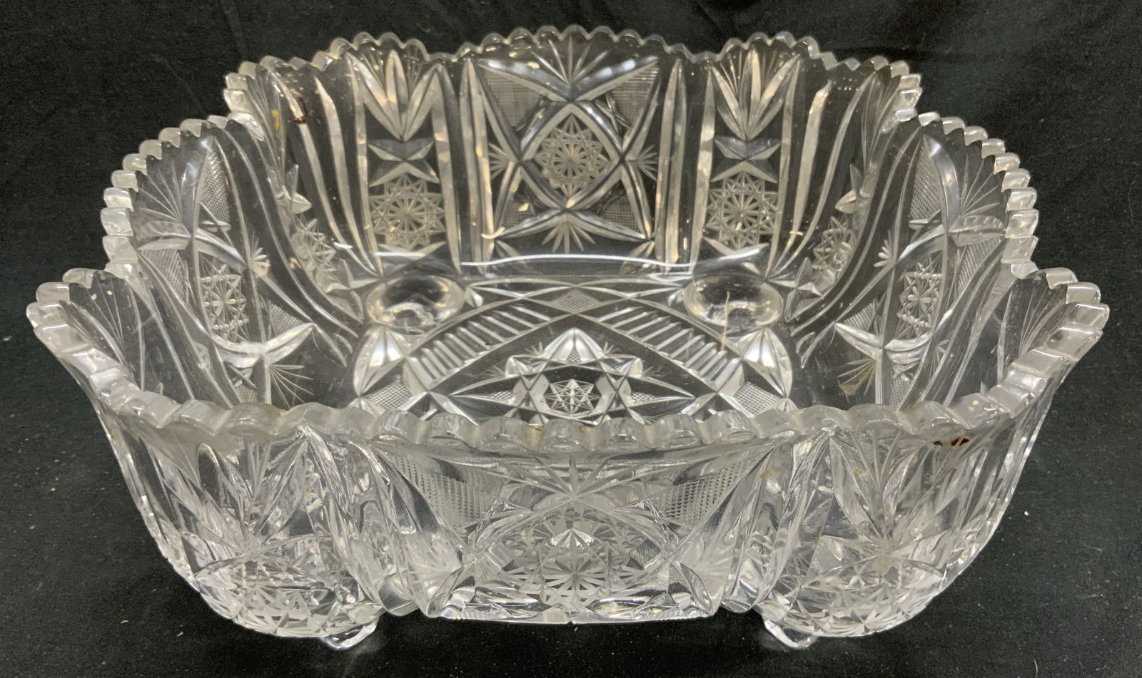 Footed Cut Crystal Bowl W Toothed Rim (1 of 6)