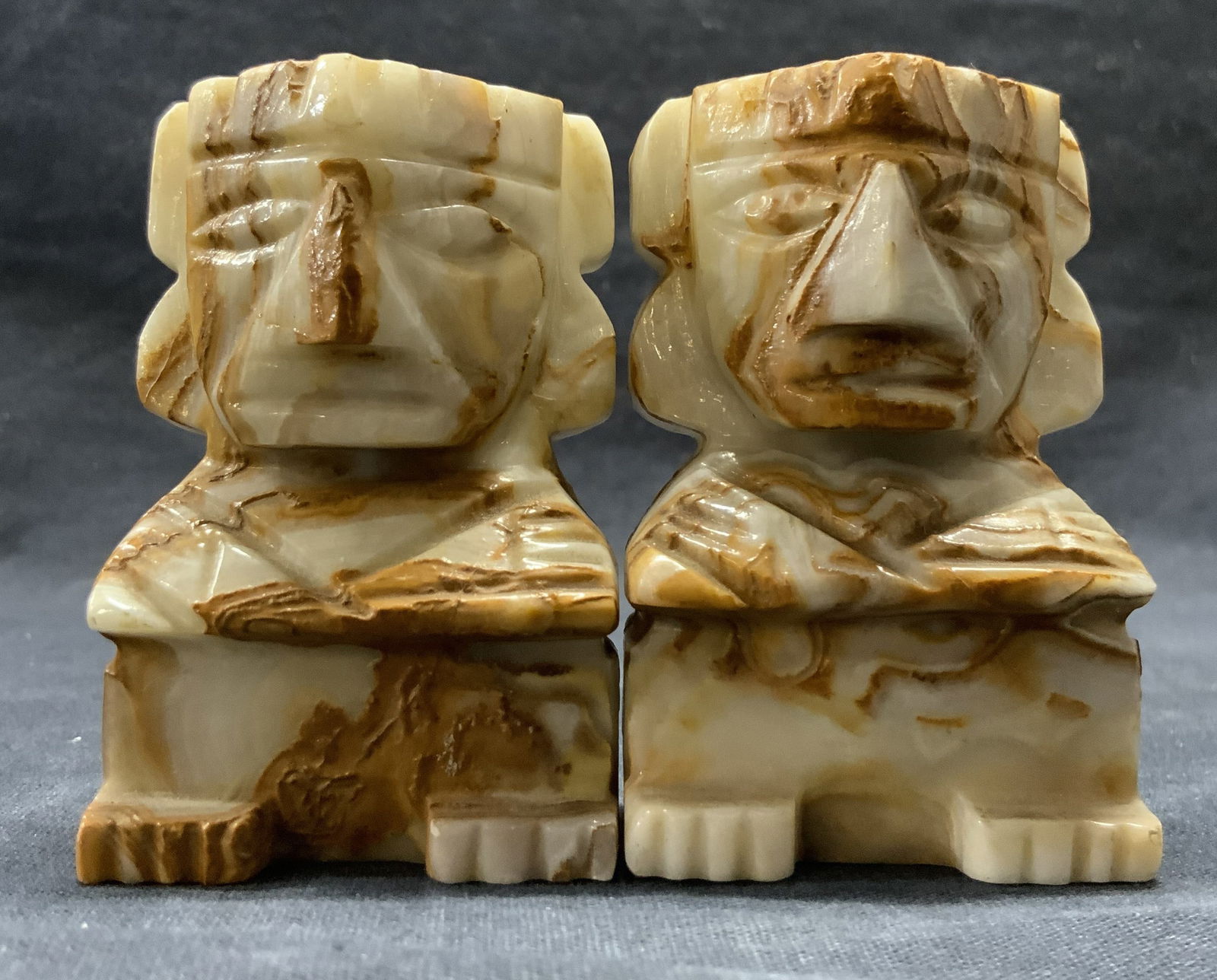 Pair SANBORNS Vintage Carved Stone Aztec Figurals (1 of 9)
