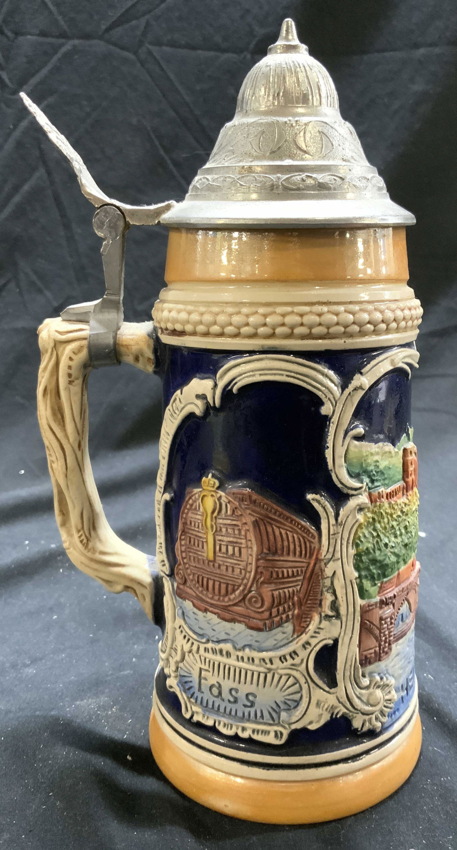 Vintage Ceramic Beer Stein W Pewter Lid GERMANY (1 of 8)