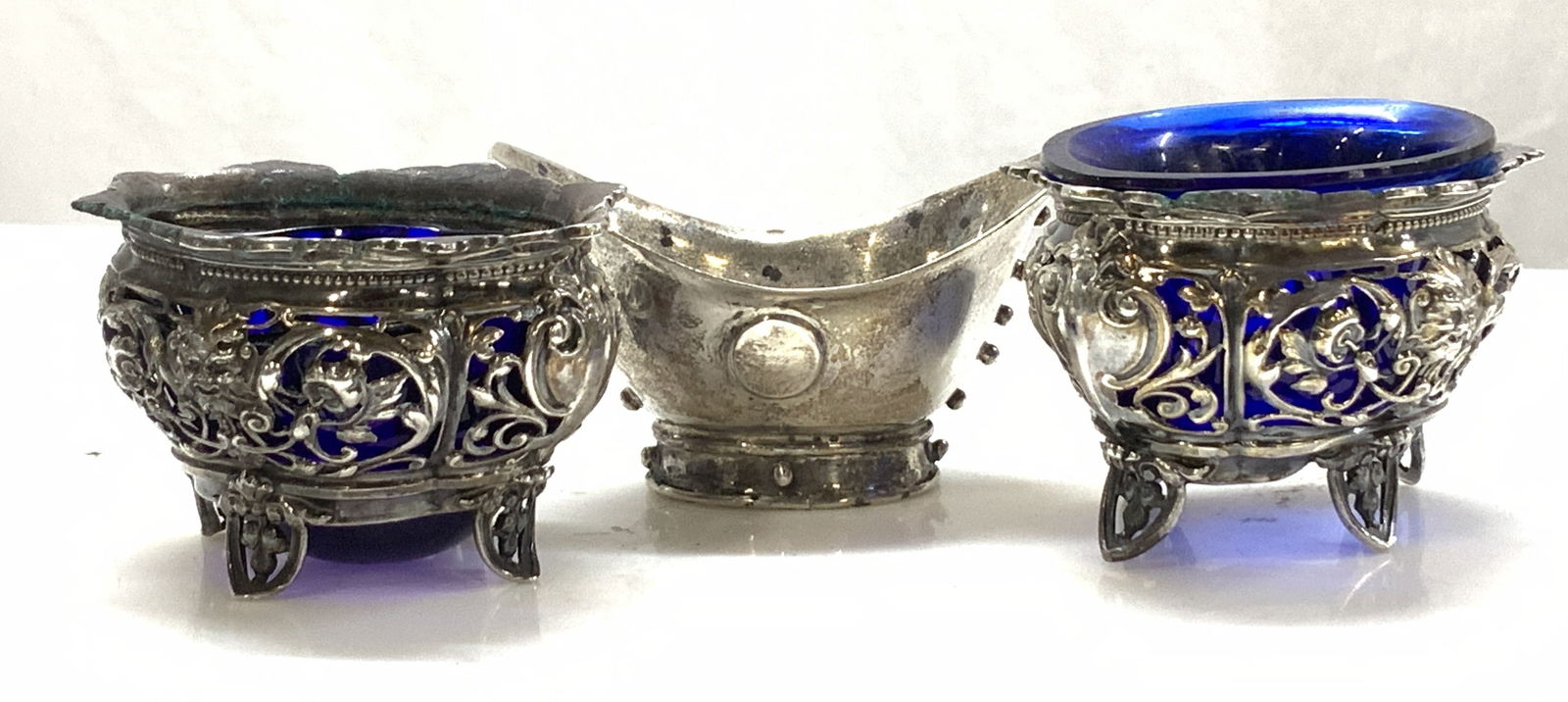 3 Antique STERLING Silver Salt Cellars (1 of 8)