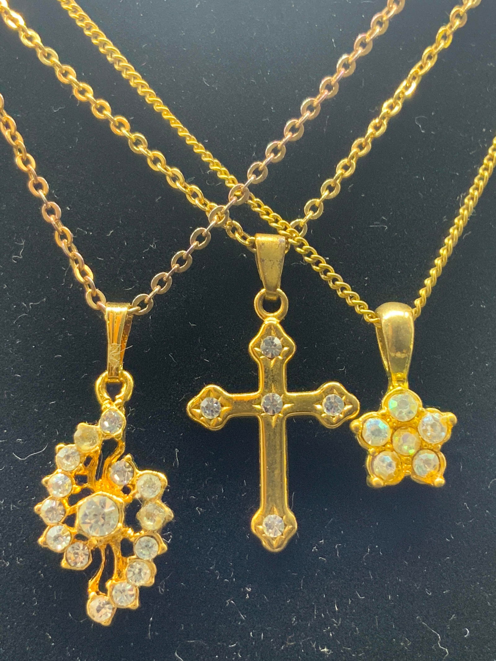 Lot 3 Gold Tn Metal Chain Necklaces W/ Pendants (1 of 10)