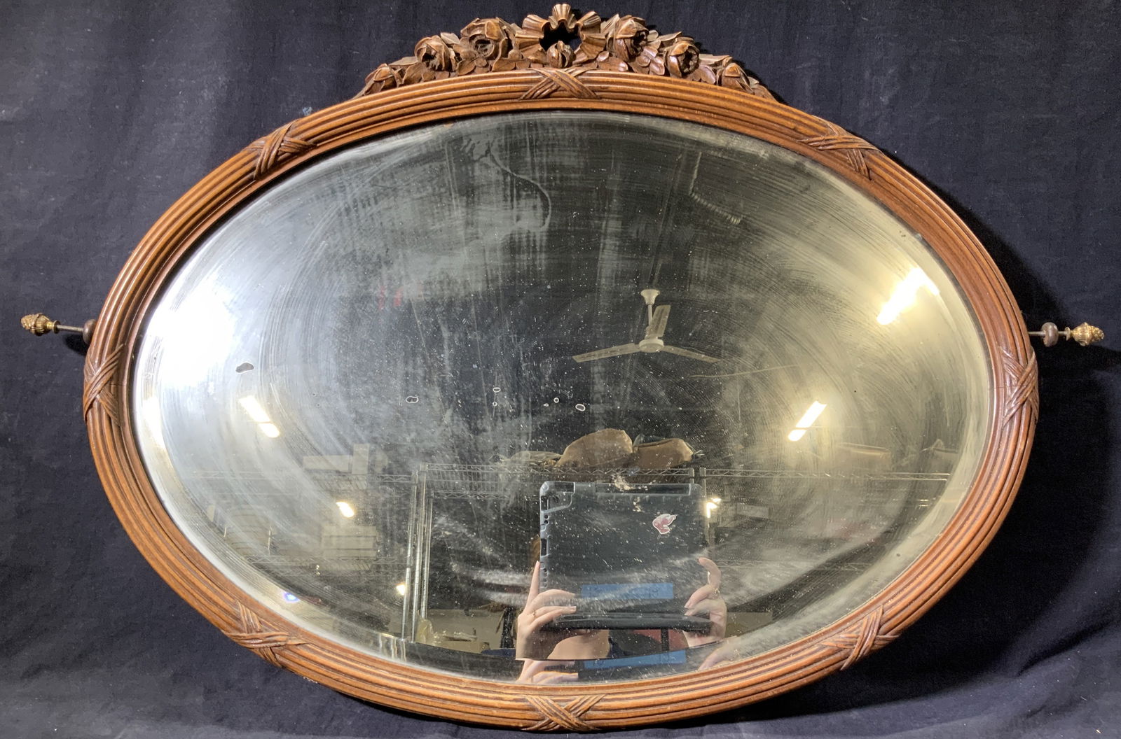 Large Wooden Vanity Mirror With Floral Molding (1 of 14)
