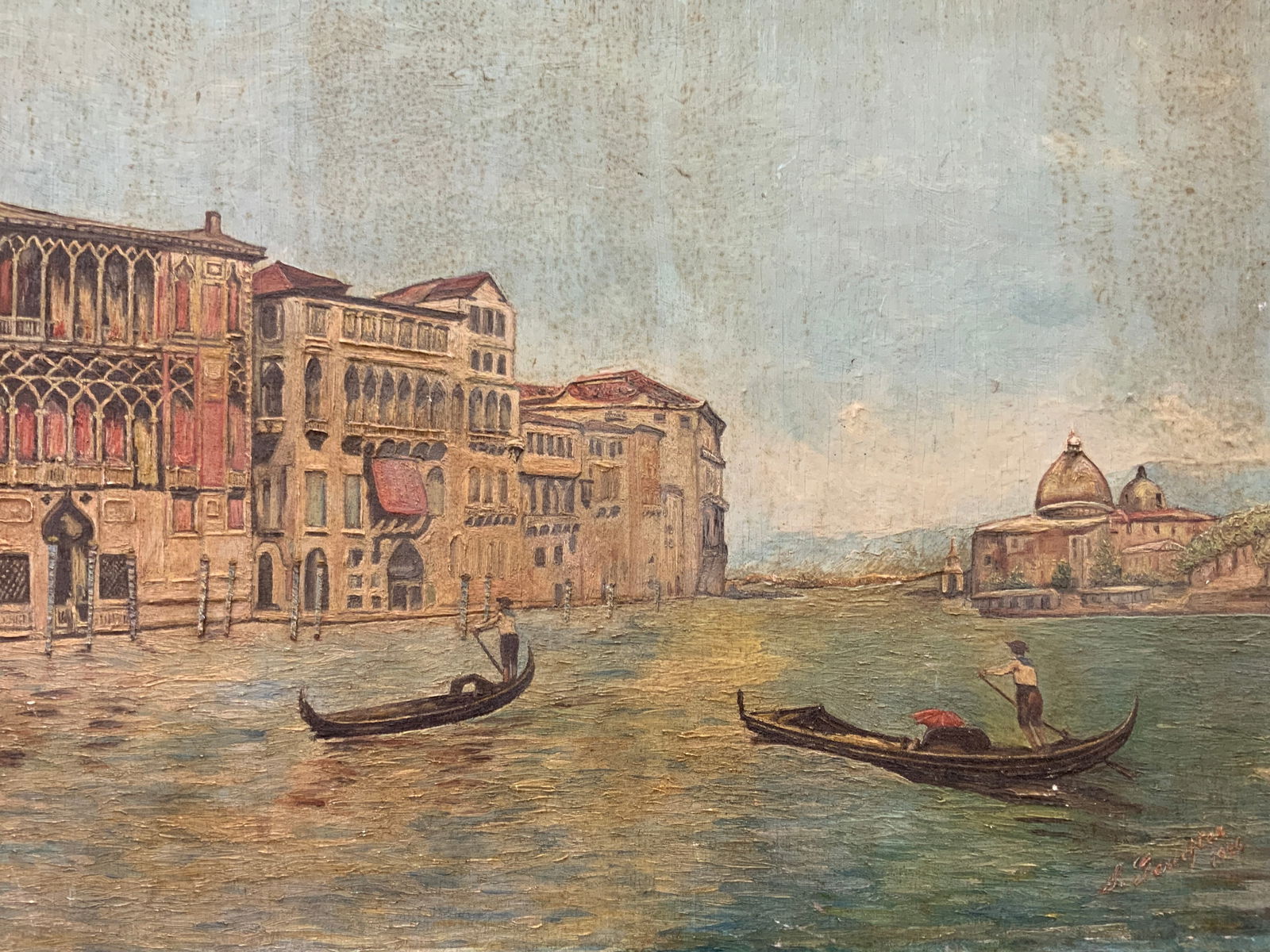 Signed 1946 Venetian Gondolas Oil Painting (1 of 11)