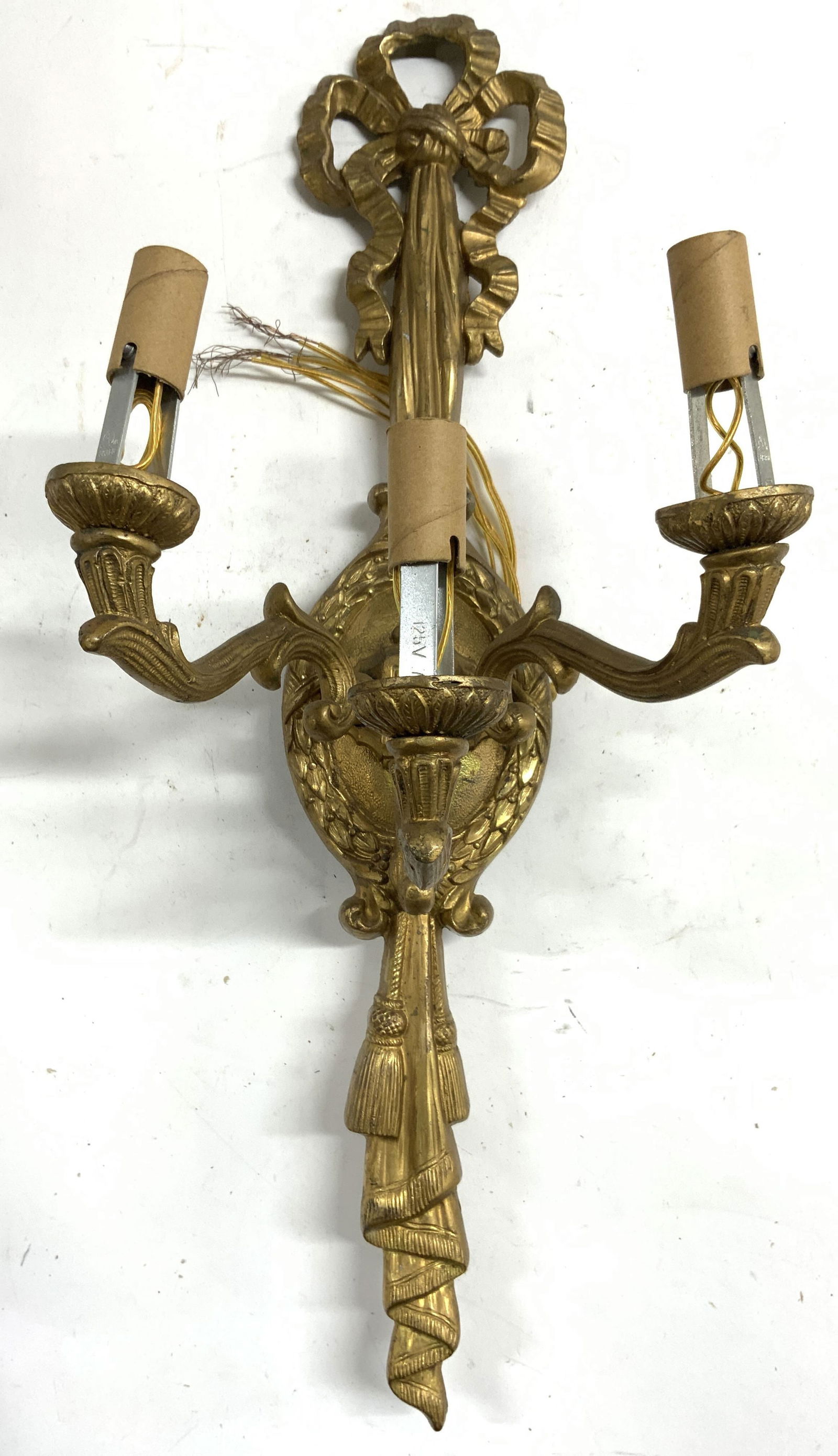 Vintage Gilt Metal 3 Arm Wall Sconce (1 of 7)