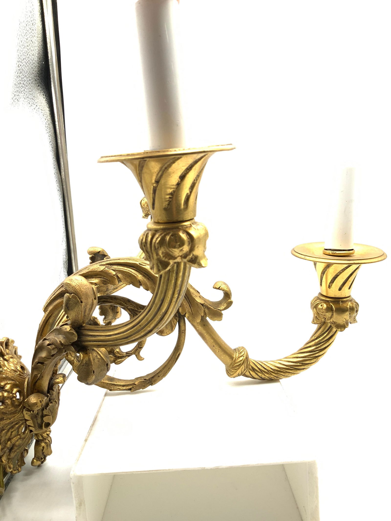 Heavy Louis VX Style Gilt Brass 3 Arm Light Sconce (1 of 6)