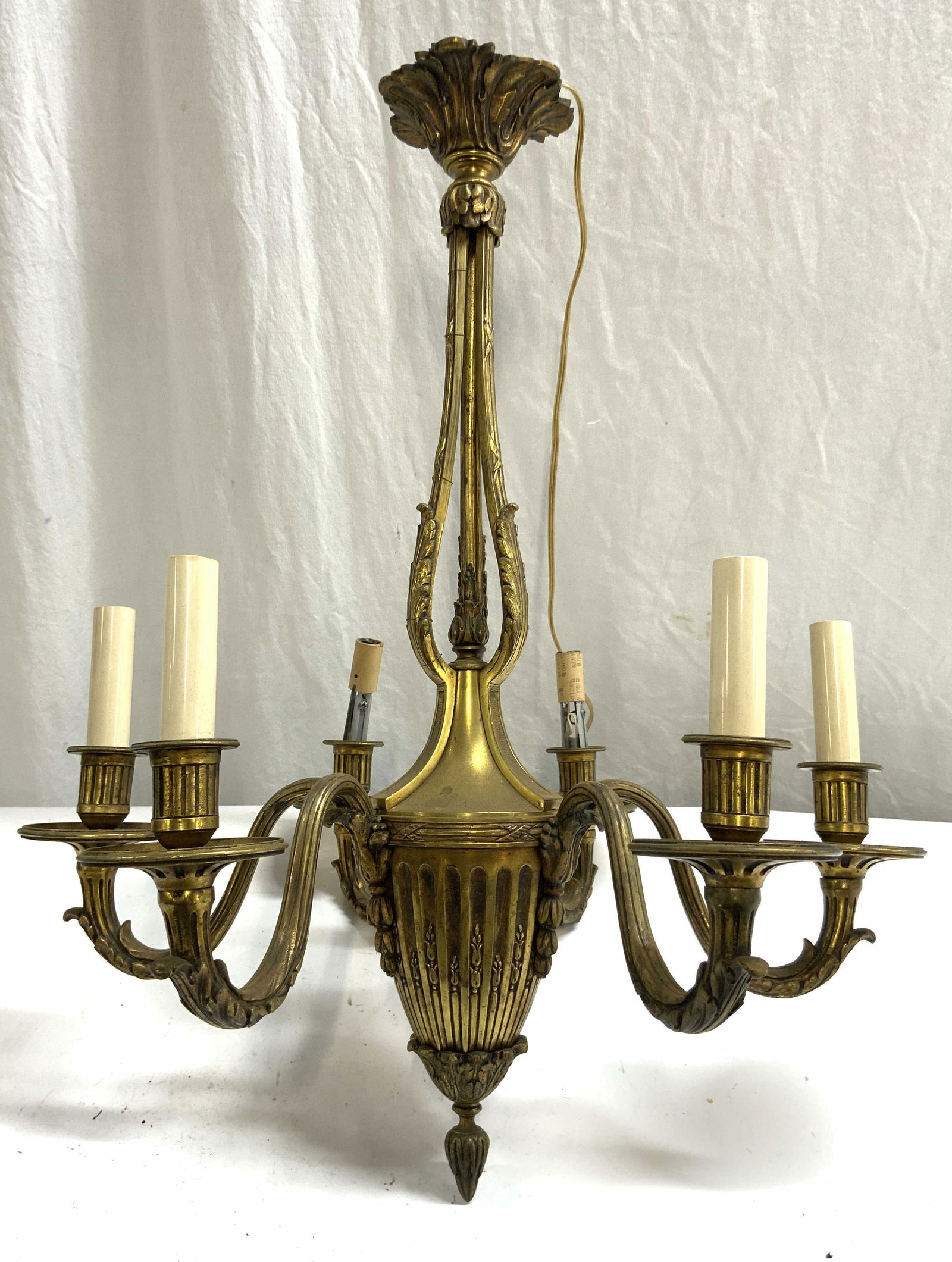 Vntg Victorian Gilt Metal 6 Arm Chandelier (1 of 8)