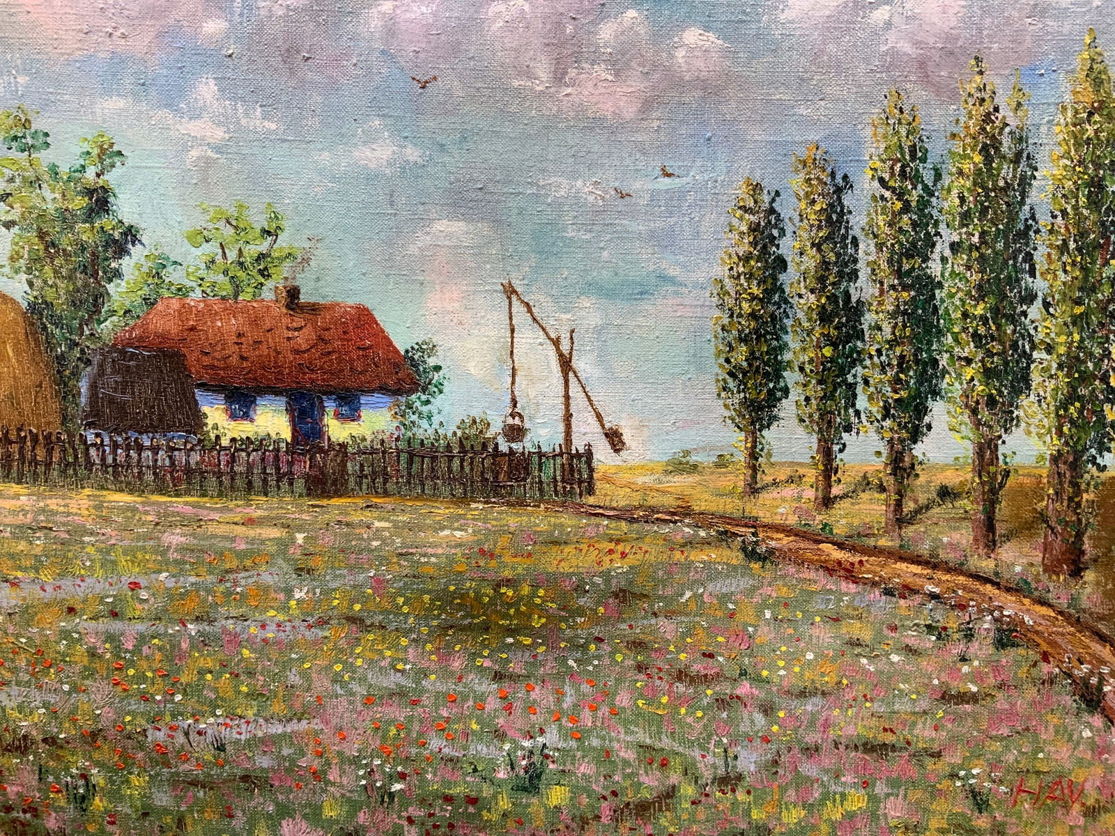 Signed & Framed Farm Meadow Landscape Painting (1 of 9)