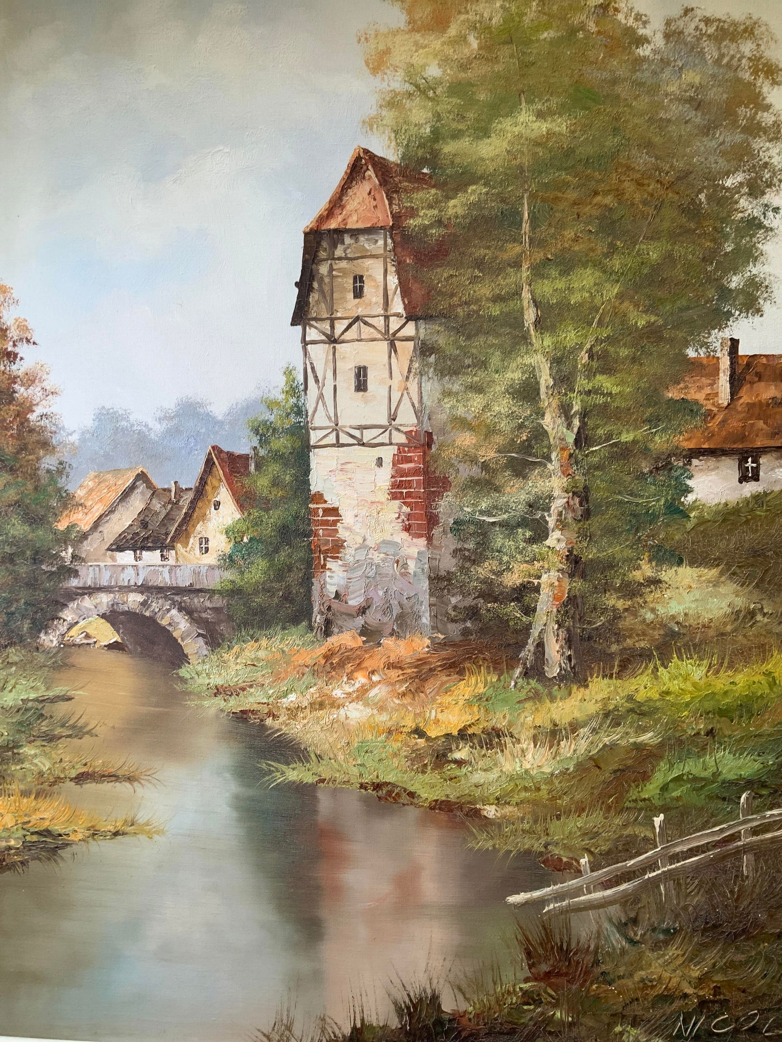 Nicol Signed & Framed River Into Town Oil Painting (1 of 12)