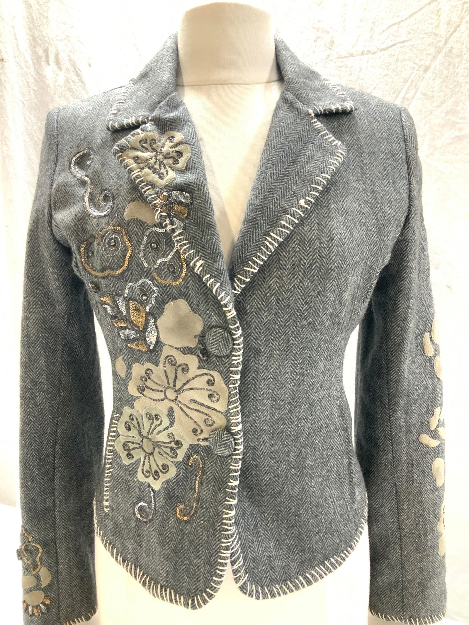 Rites Wool Jacket w Sequins & Suede Patch Flowers (1 of 7)