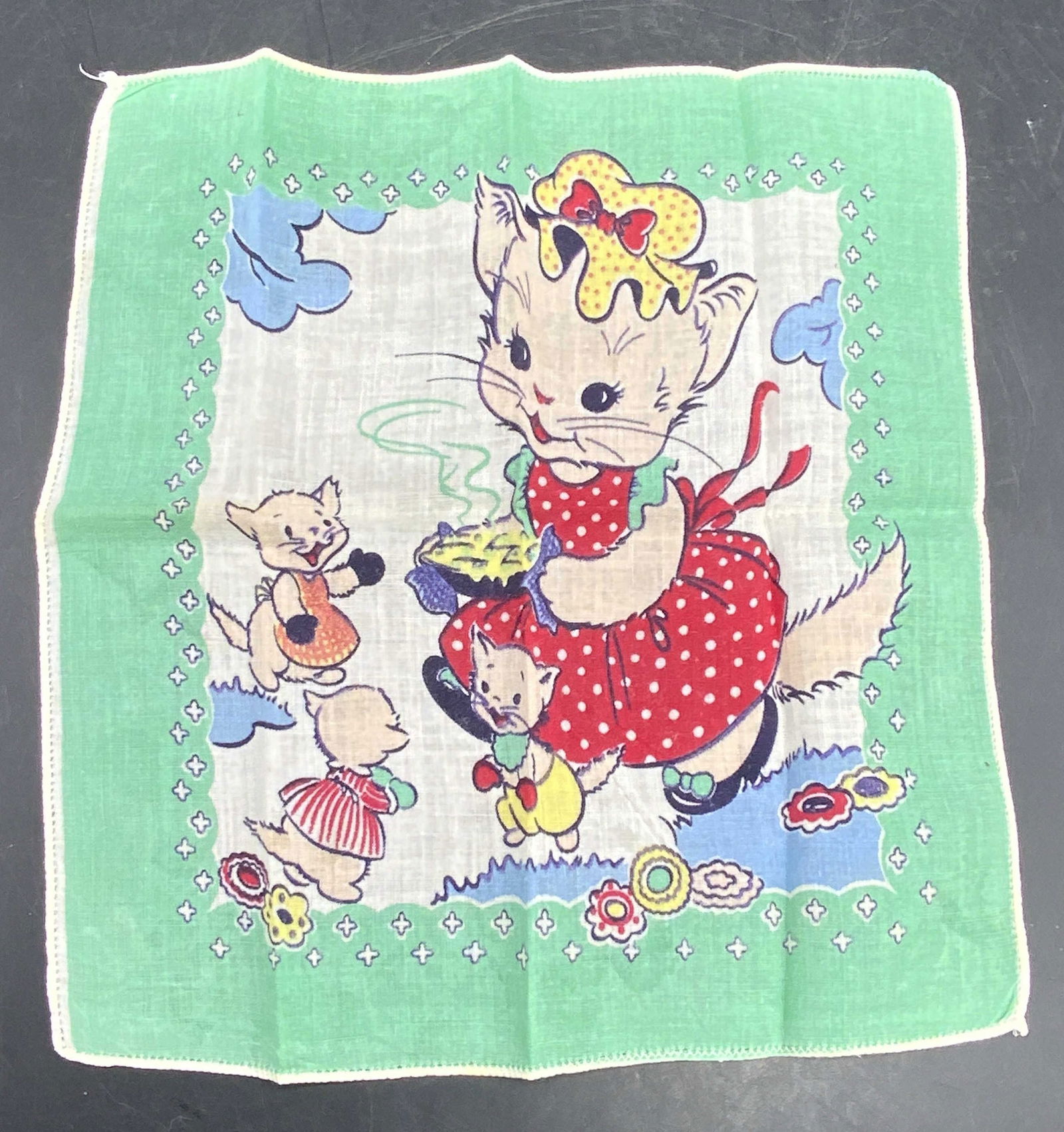Vintage Anthropomorphic Cat & Kittens Handkerchief (1 of 9)