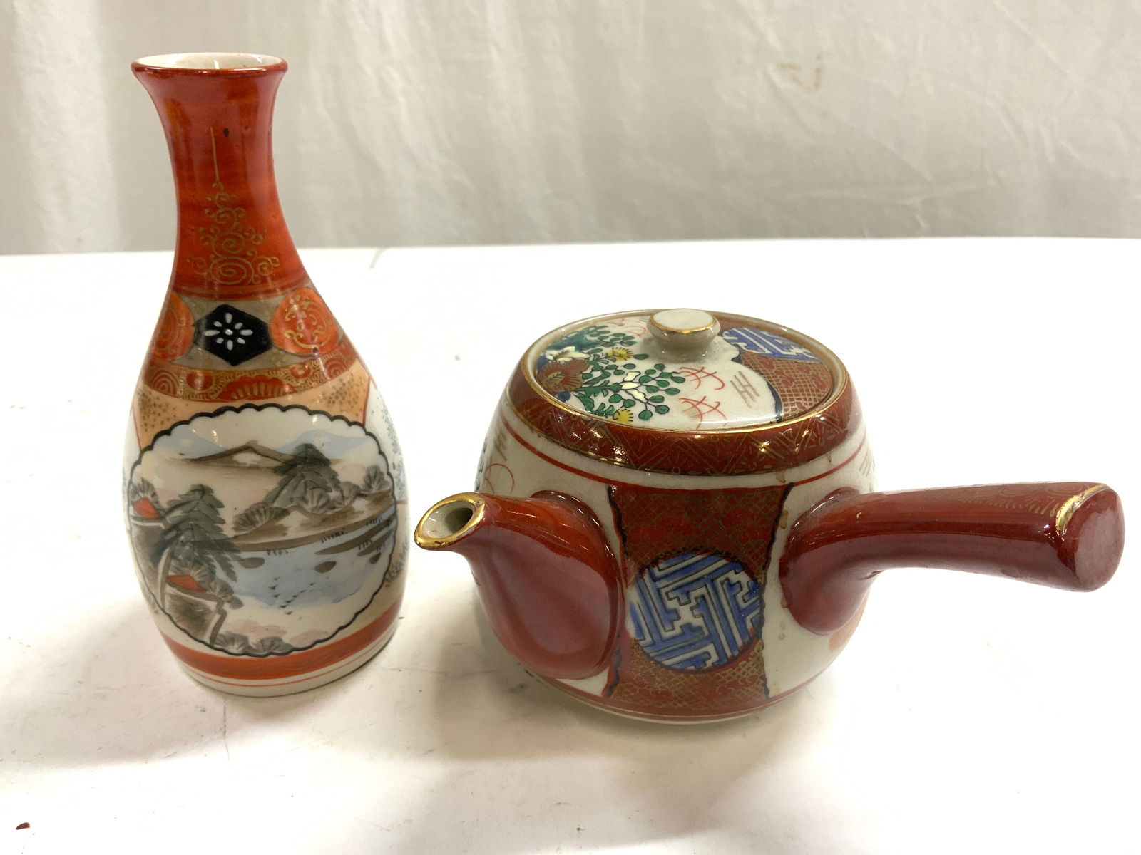 Signed Lot 2 H Painted Asian Teapot & Vase (1 of 7)