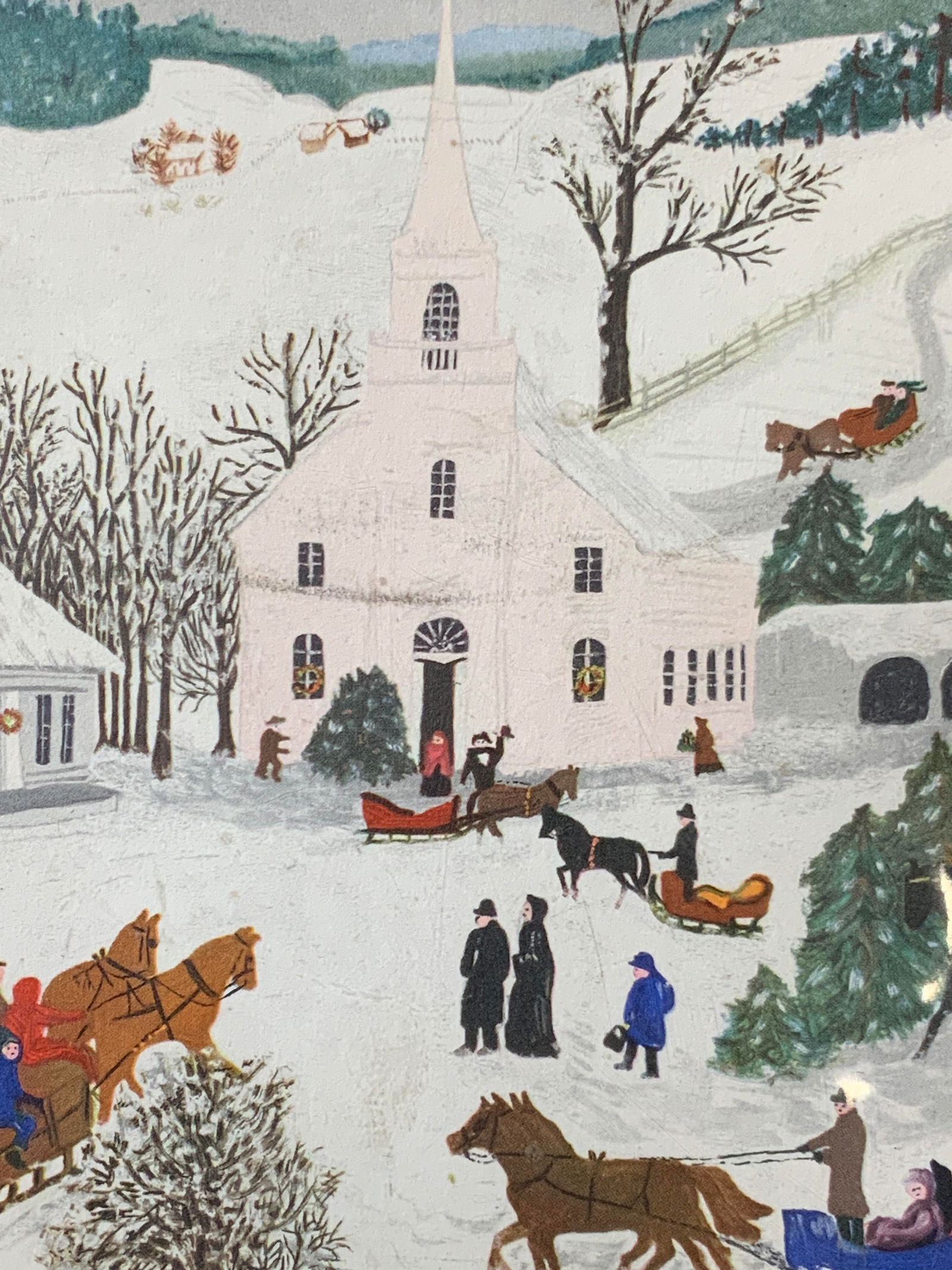 Grandma Moses Church Christmas Tree Lithograph (1 of 12)
