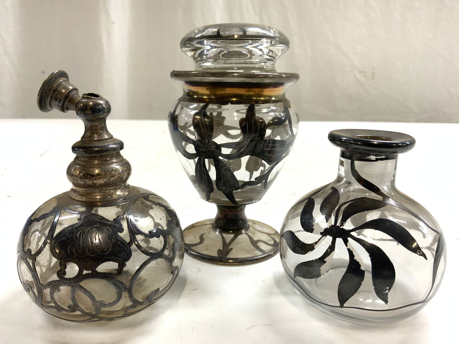 Sterling Silver Overlay Lot 3 Glass Vessels (1 of 6)
