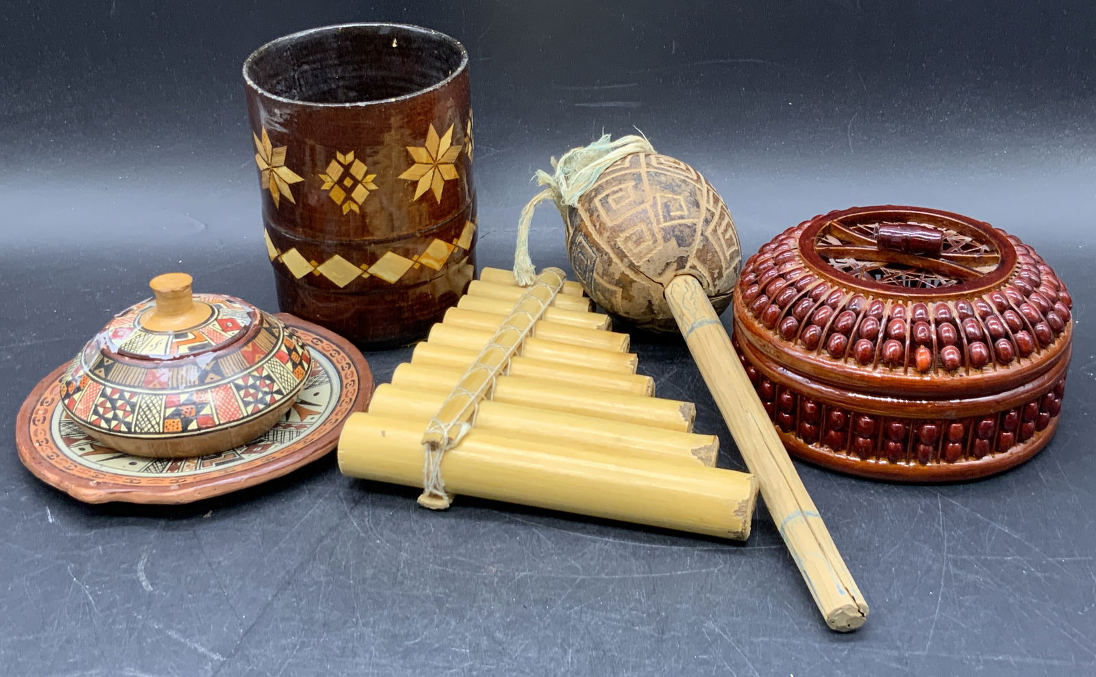 Lot 6 Wood & Pottery Desktop Accessories (1 of 6)