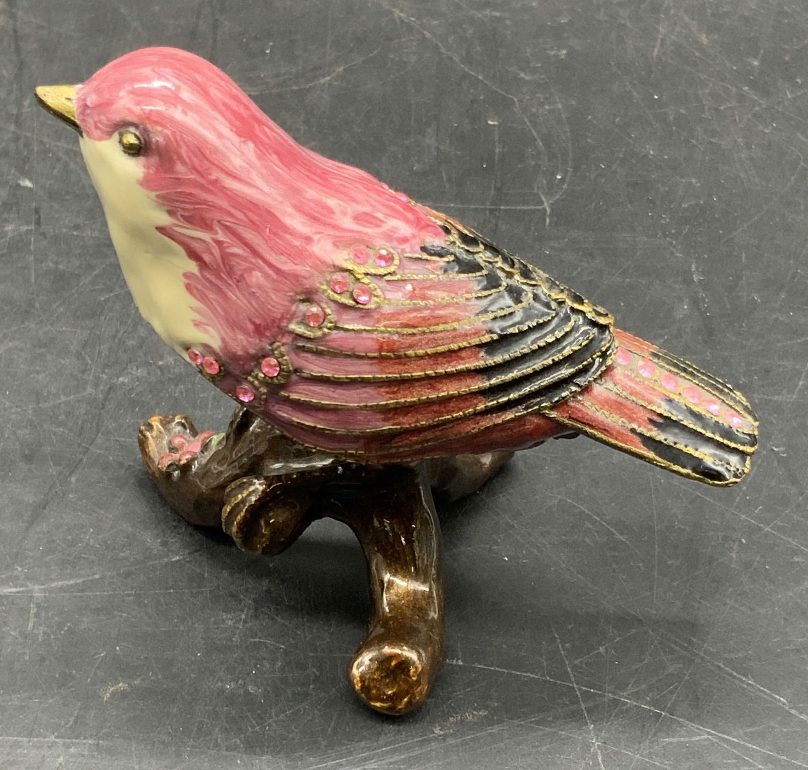 Enameled & Bejeweled Bird Motif Trinket Box, Lid (1 of 8)